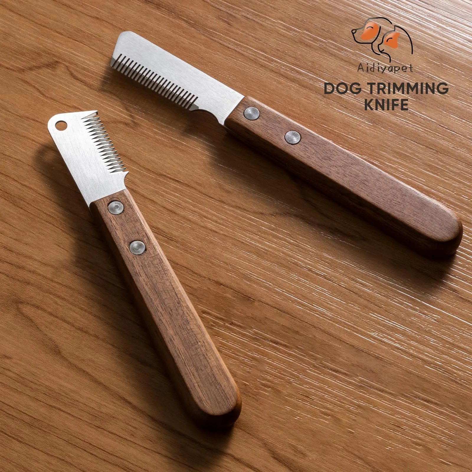 Coltello da Stripping a Denti Stretti,Professionale Spogliarello Knife Coarse Ergonomic Wooden Stripping Knife per Cani Spazzola da toelettatura (Marrone) - immagine 7