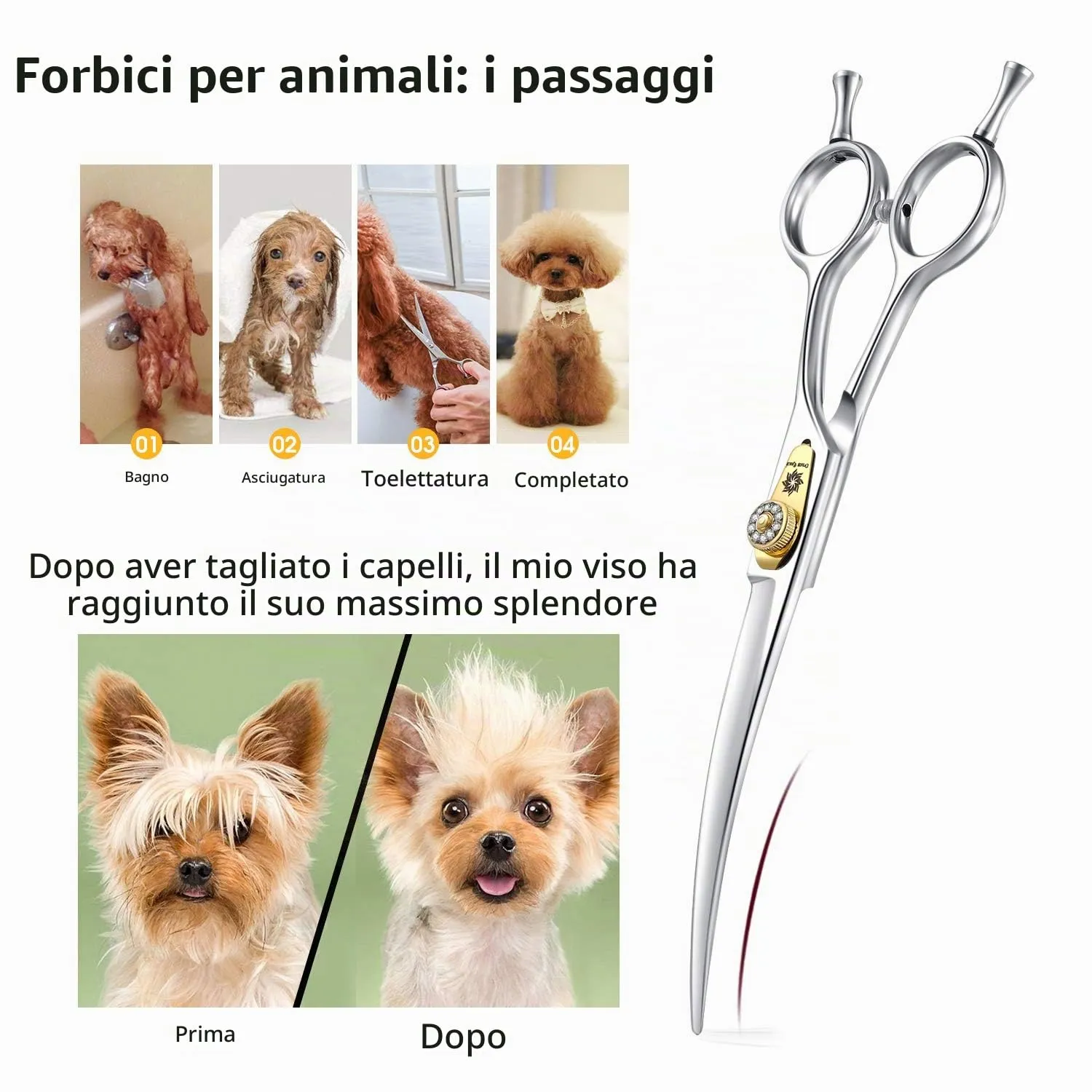 Dream Reach Forbici Curve da 7,0 Pollici per Cani e Gatti - Toelettatura per Peli di Animali - Acciaio Inossidabile 440C Giapponese - immagine 4