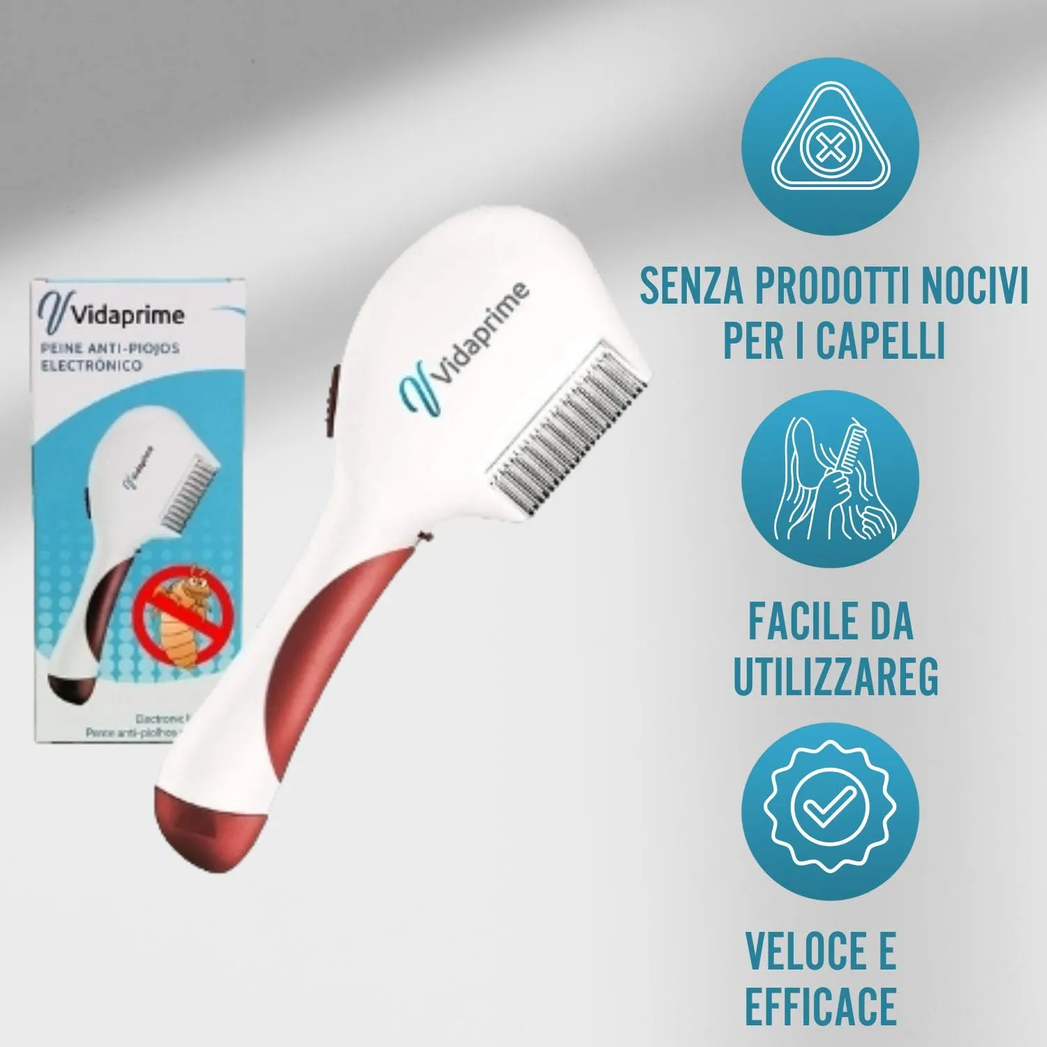 Vidaprime - Pettine elettrico antipidocchi e lendini, efficace, cura ottimale dei capelli, professionale - immagine 2
