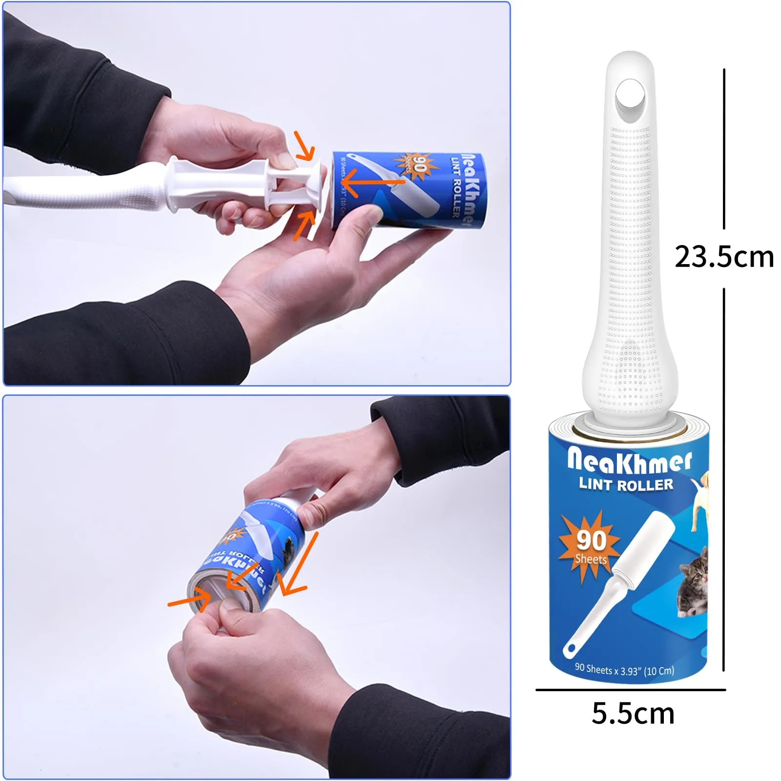 Rullo peli animali, extra appiccicosi 540 fogli, 90 fogli per leva pelucchi, spazzola togli peli animali/rulli di pelucchi/spazzola peli gatto/spazzola peli cane - immagine 5