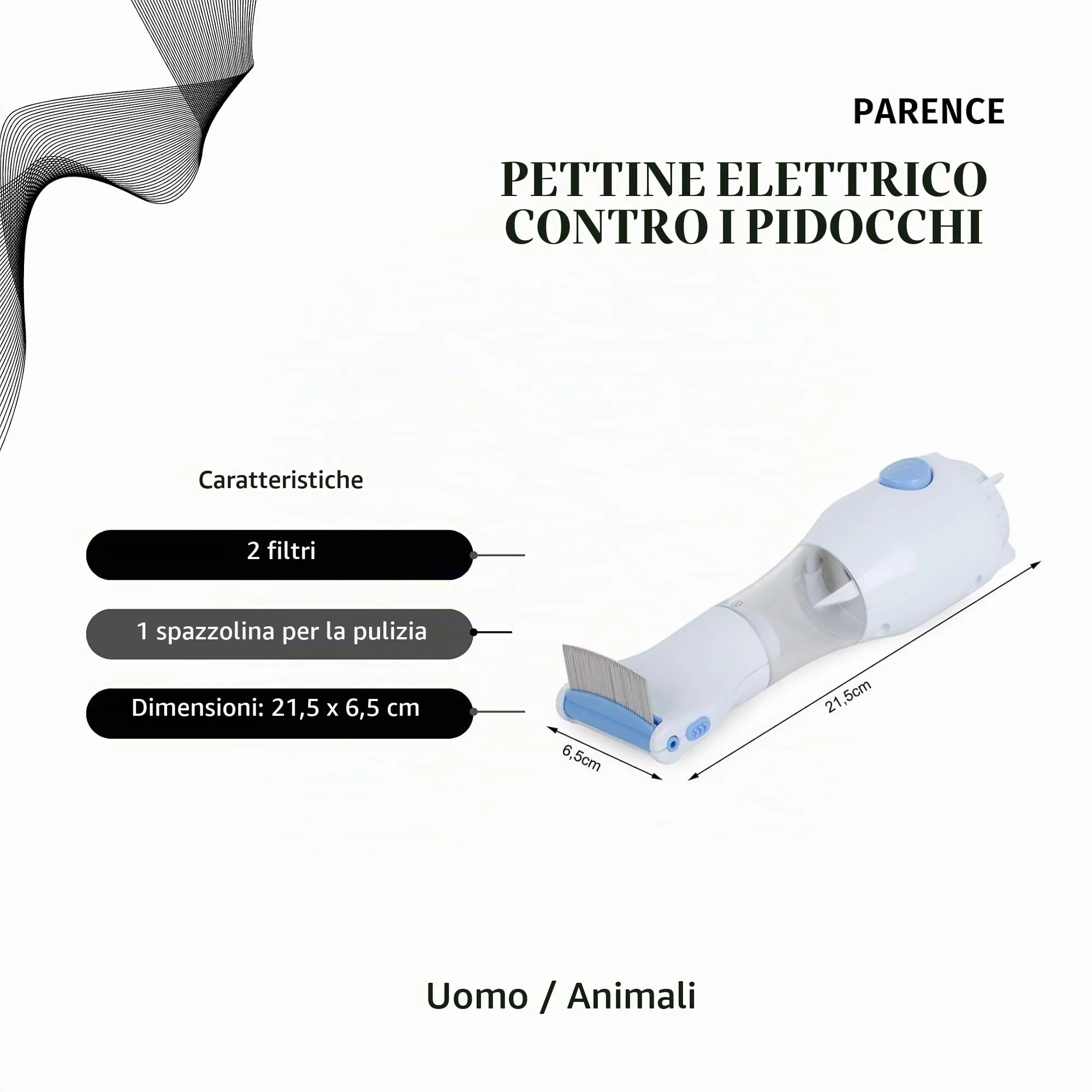 PARENCE. - Pettine Elettrico contro i pidocchi e Lendini con Dispositivo di Aspirazione e Filtri di Pulizia, Presa di Ricarica a Parete - - immagine 2