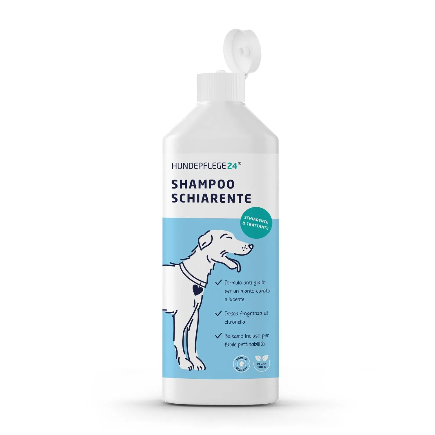 HUNDEPFLEGE24 Shampoo per cani dal pelo bianco - Schiarente & Trattante - Formula anti giallo per un bianco intenso e un mantello ben curato e lucente - 500ml - immagine 1