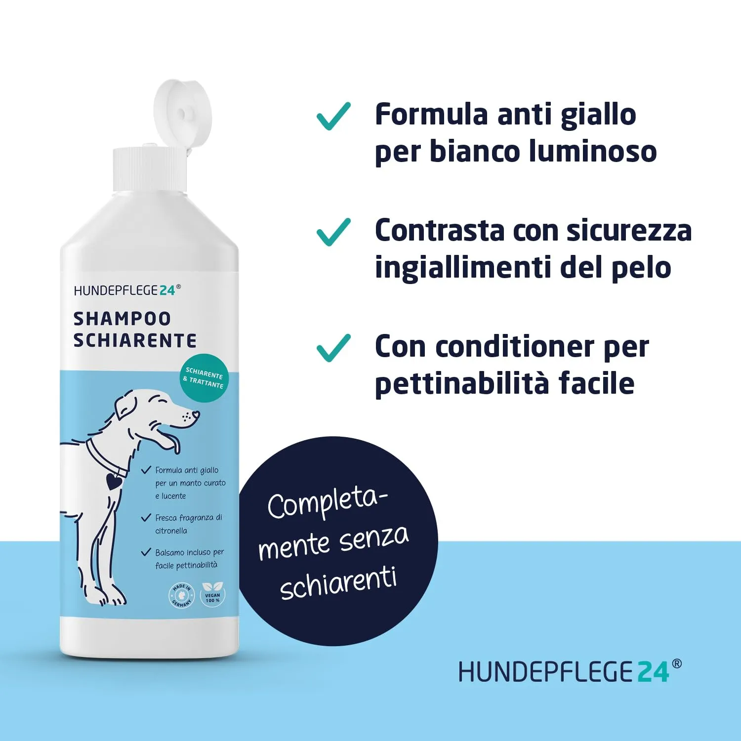 HUNDEPFLEGE24 Shampoo per cani dal pelo bianco - Schiarente & Trattante - Formula anti giallo per un bianco intenso e un mantello ben curato e lucente - 500ml - immagine 2