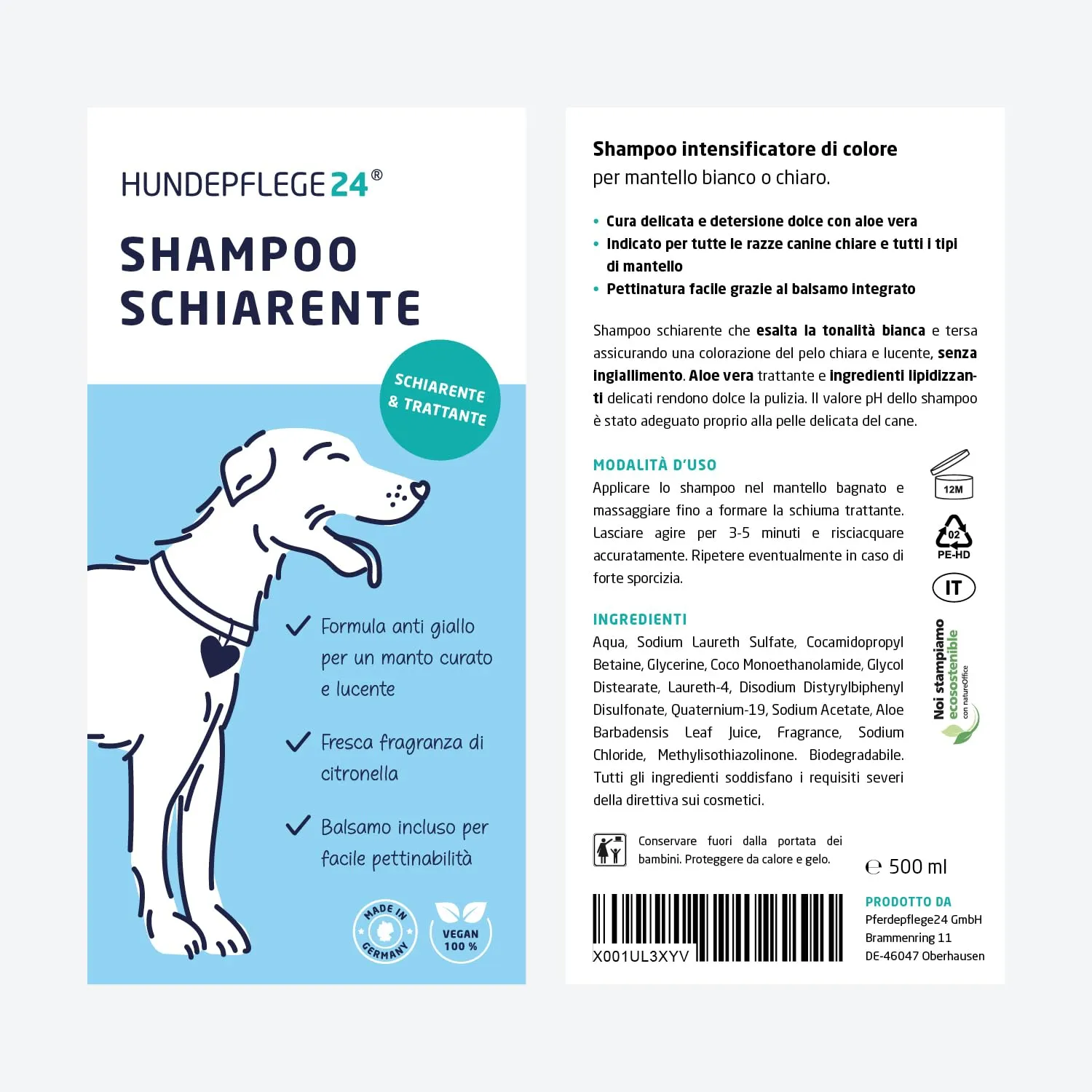 HUNDEPFLEGE24 Shampoo per cani dal pelo bianco - Schiarente & Trattante - Formula anti giallo per un bianco intenso e un mantello ben curato e lucente - 500ml - immagine 7