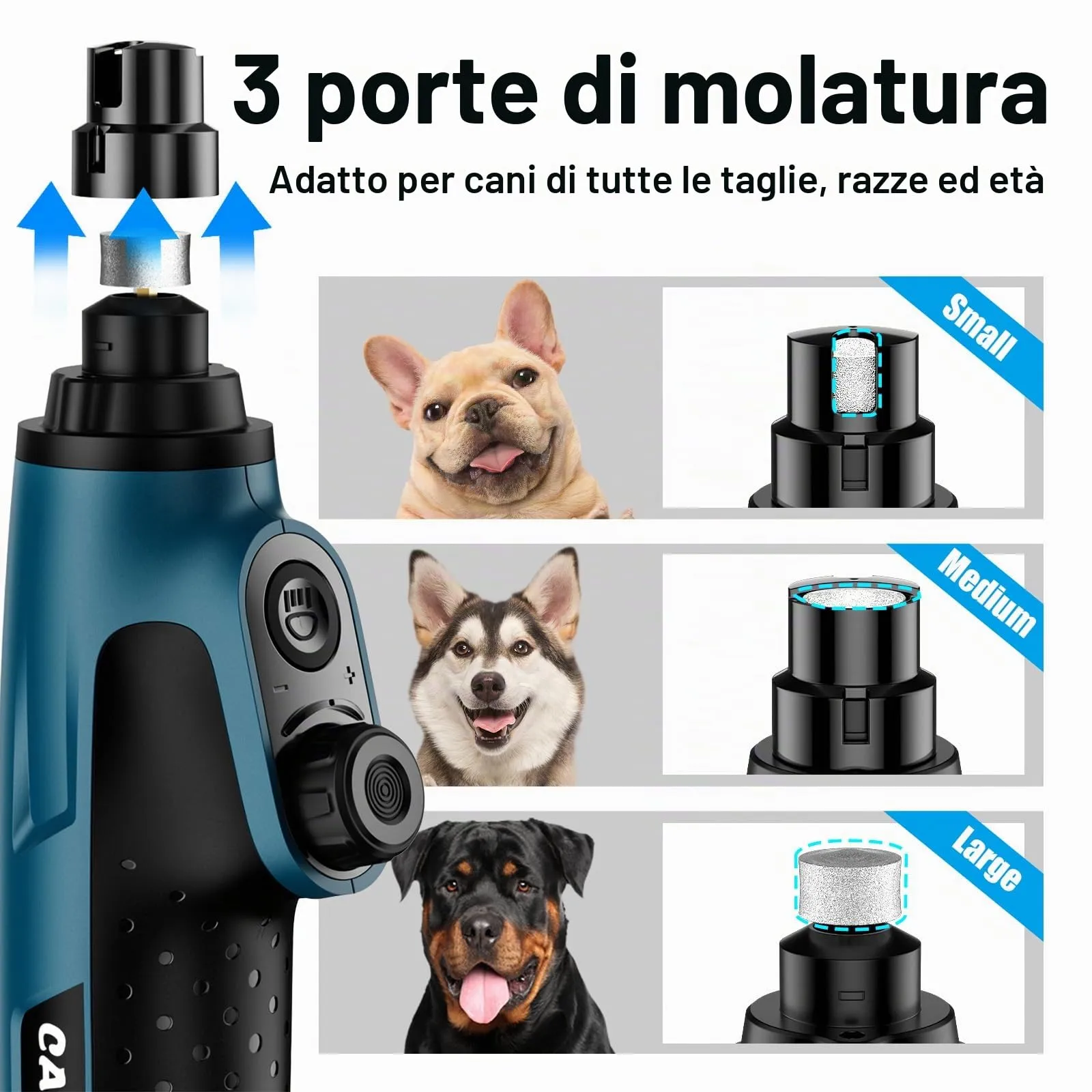 Casfuy Smart - Lima per unghie per cani a 6 velocità, con il 50% di potenza in più, lima per unghie per animali domestici con 2 luci LED, silenziosa, ricaricabile, elettrica, per unghie di cani e - immagine 8