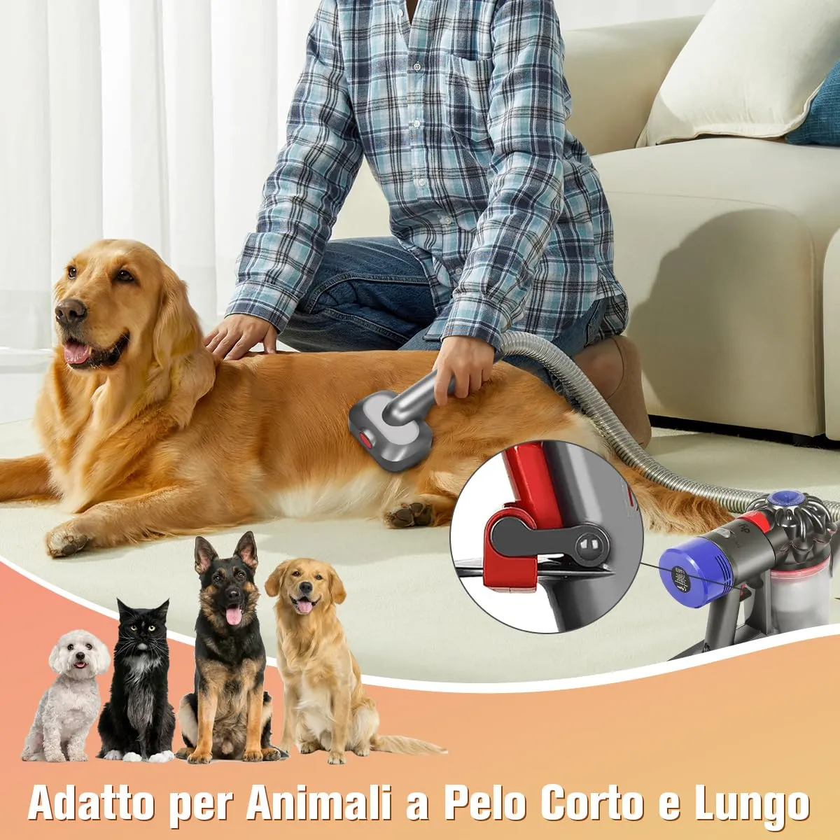 MOPEI 2-in-1 Spazzola di Aspirazione per Gatti e Cani Compatibile con Dyson Gen5 V15 V12 V11 V10 V8 V7, Ideale per Rimuovere Peli Sciolti, Forfora, Sottopelo e Grovigli - immagine 7
