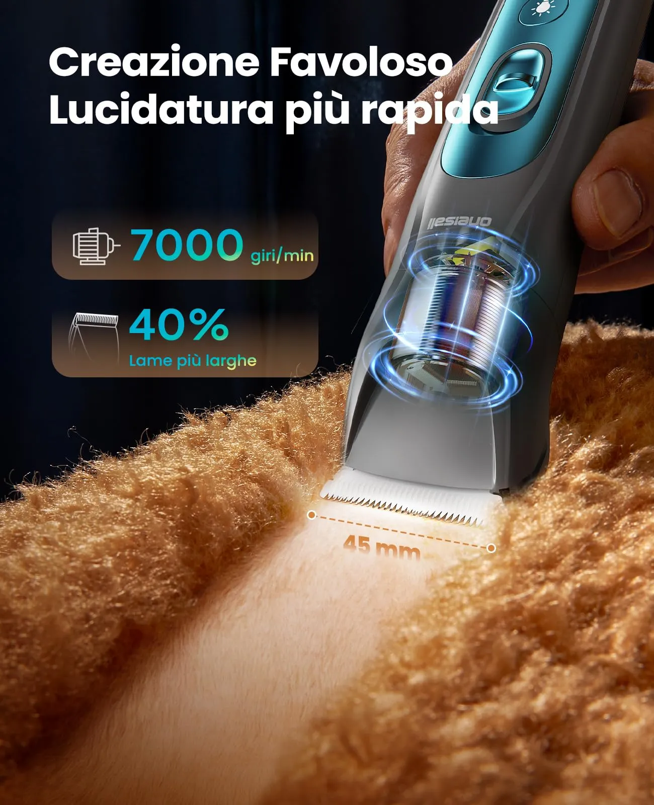 oneisall 4 in 1 Tosatrice per Cane Gatto con Luce LED, 2025 Nuova Versione Cura Peli Animali per Rasoio Cani & Zampe & Smerigliatrice Artiglio, 2000mAh Ricaricabile Rasoio per Cani (Blau, 4-in-1) - immagine 2