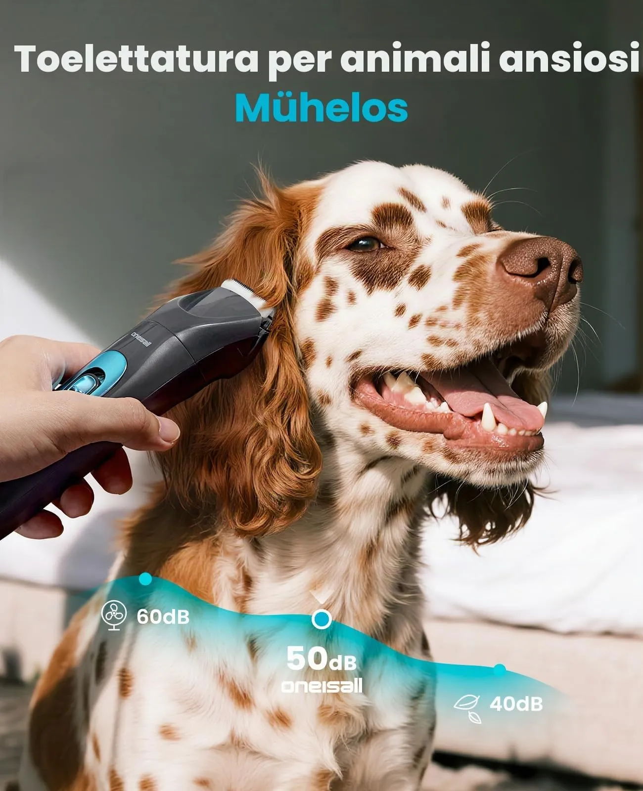 oneisall 4 in 1 Tosatrice per Cane Gatto con Luce LED, 2025 Nuova Versione Cura Peli Animali per Rasoio Cani & Zampe & Smerigliatrice Artiglio, 2000mAh Ricaricabile Rasoio per Cani (Blau, 4-in-1) - immagine 5