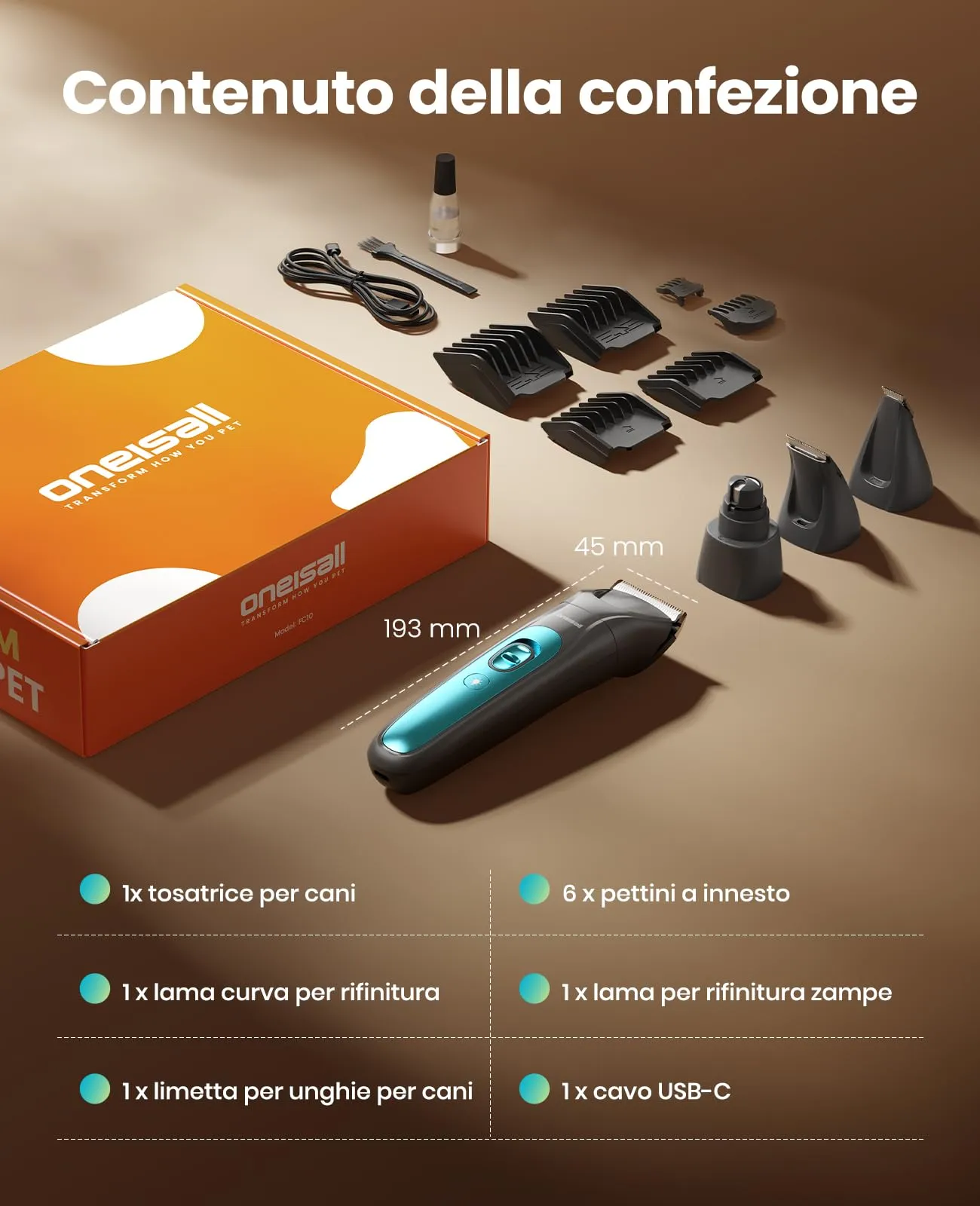 oneisall 4 in 1 Tosatrice per Cane Gatto con Luce LED, 2025 Nuova Versione Cura Peli Animali per Rasoio Cani & Zampe & Smerigliatrice Artiglio, 2000mAh Ricaricabile Rasoio per Cani (Blau, 4-in-1) - immagine 9