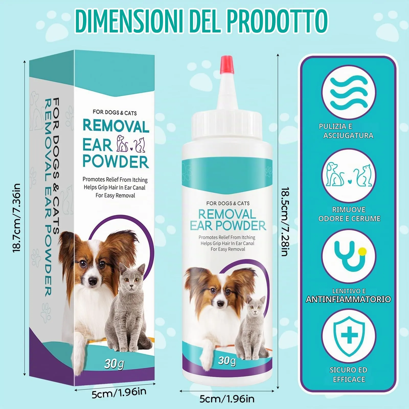 Pulizia Orecchies Cane, Polvere per la depilazione, Pulitore Orecchie Canes - immagine 2
