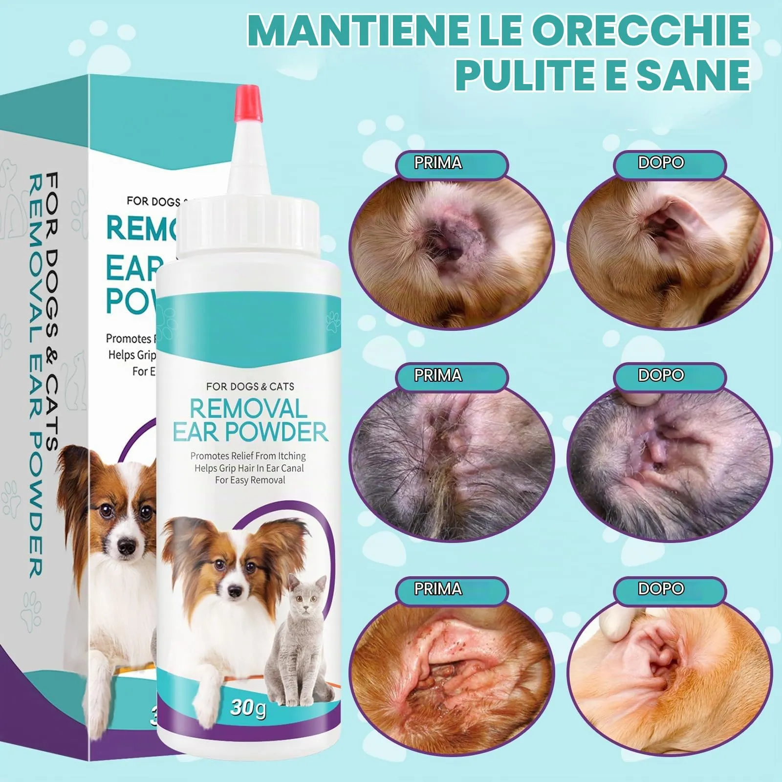 Pulizia Orecchies Cane, Polvere per la depilazione, Pulitore Orecchie Canes - immagine 3