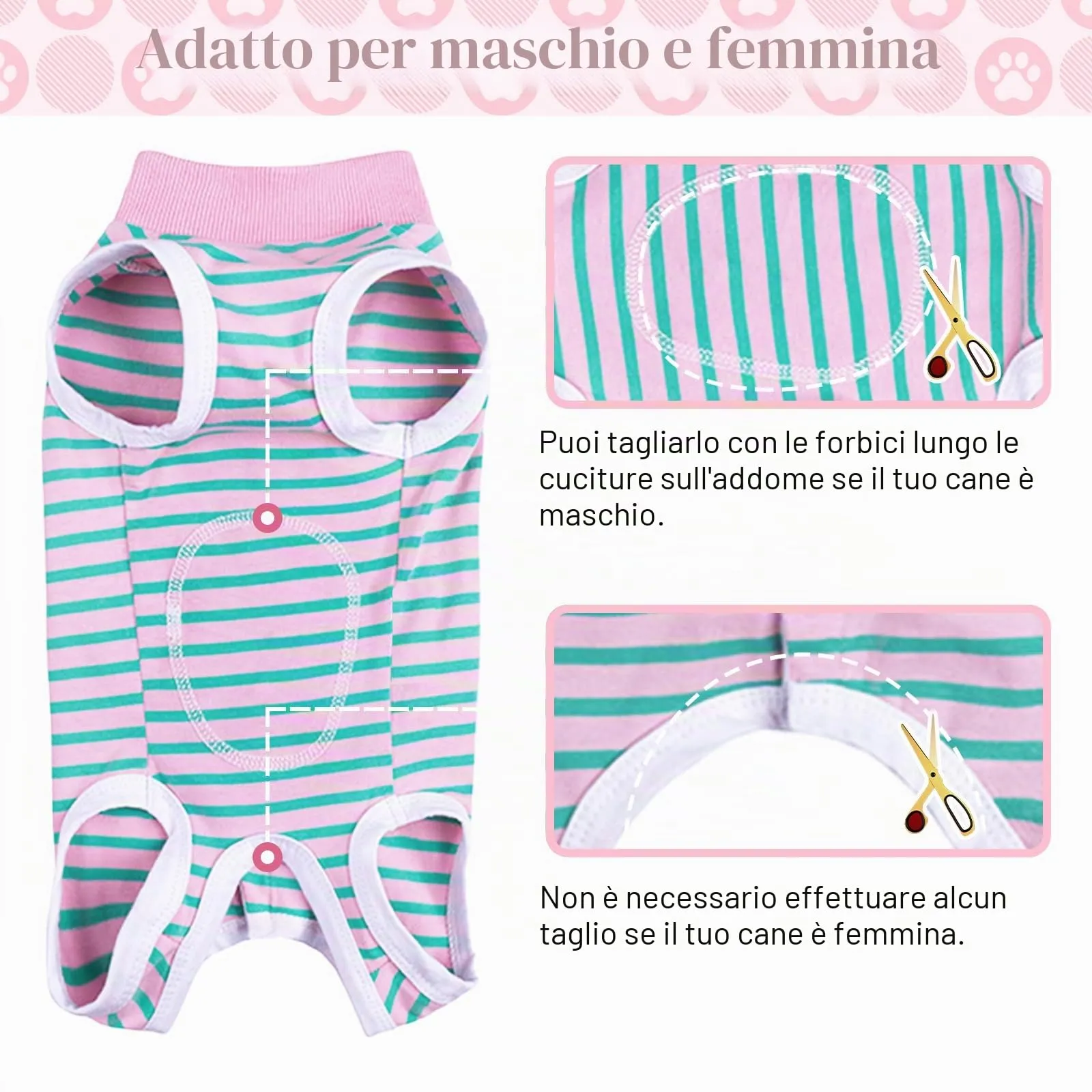 FEimaX Tuta da Recupero per Cani e Gatti Dopo l'Intervento Chirurgico, Body Post Operatorio Cane Femmina Maschio Tutina Post Operatoria per Cani di Piccola Media Taglia - immagine 3