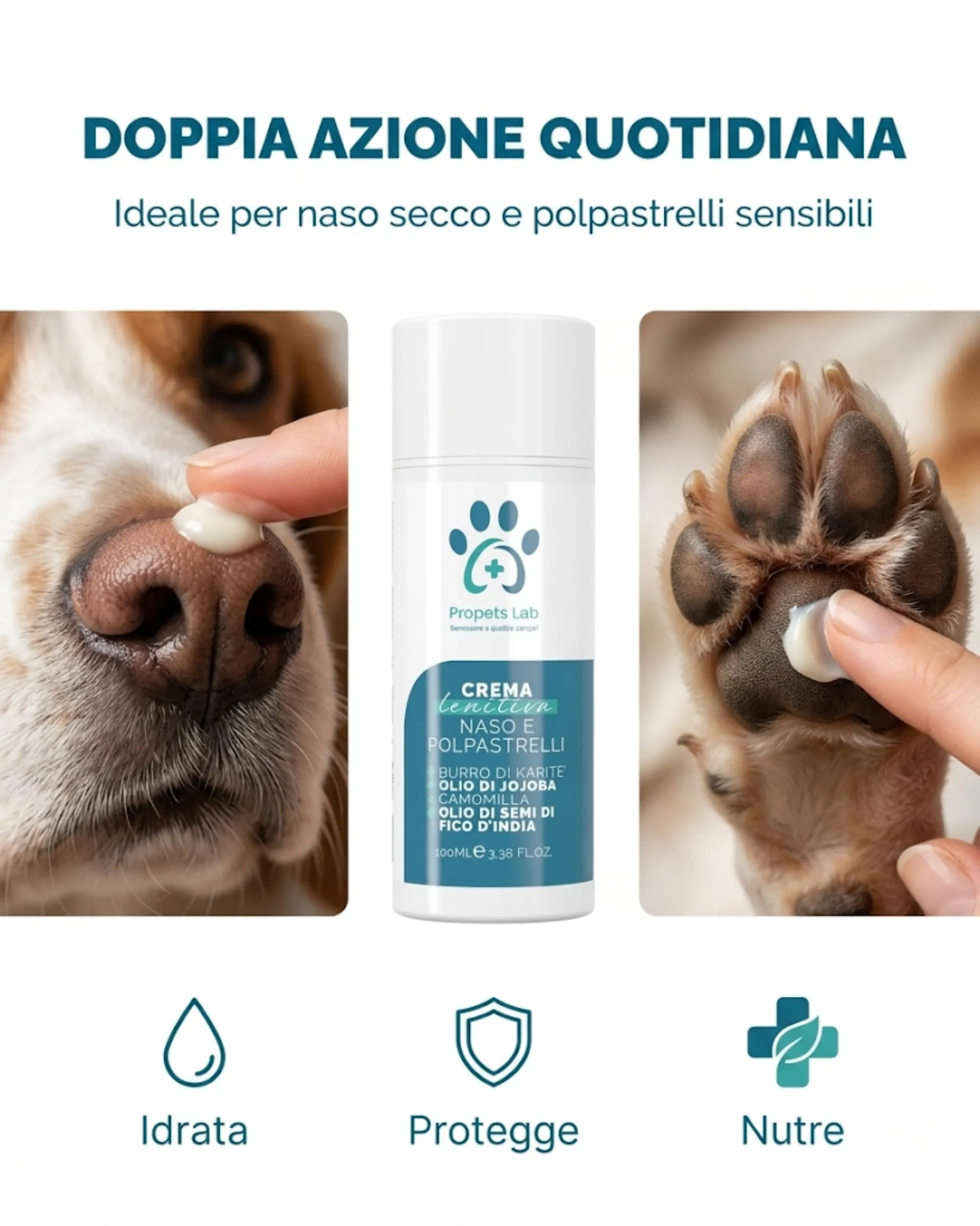 Propets Lab Crema Polpastrelli Cane 100 Ml, Balsamo Zampe e Naso Cane, Idratante, Protettiva e Lenitiva per Uso Quotidiano con Burro di Karitè e Olio di Fico d'India Ideale in Estate ed Inverno - immagine 7