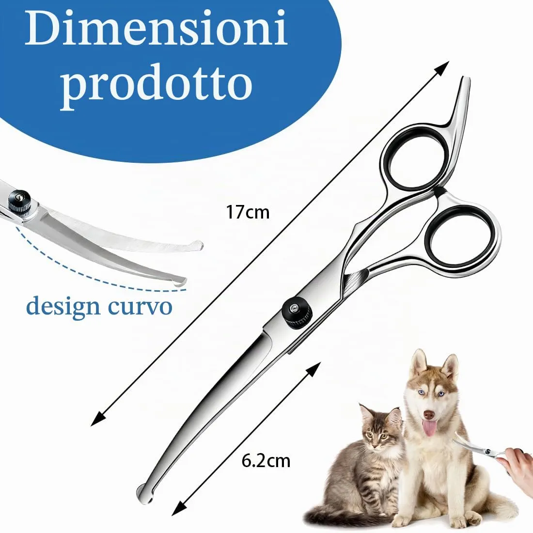LACHT Forbici Da Toelettatura Per Animali Domestici, Con Punta Rotonda Di Sicurezza, Forbice Curve Per Cani, In Acciaio Inox Forbici Professionali Per La Toelettatura Di Cani Gatti (A) - immagine 2