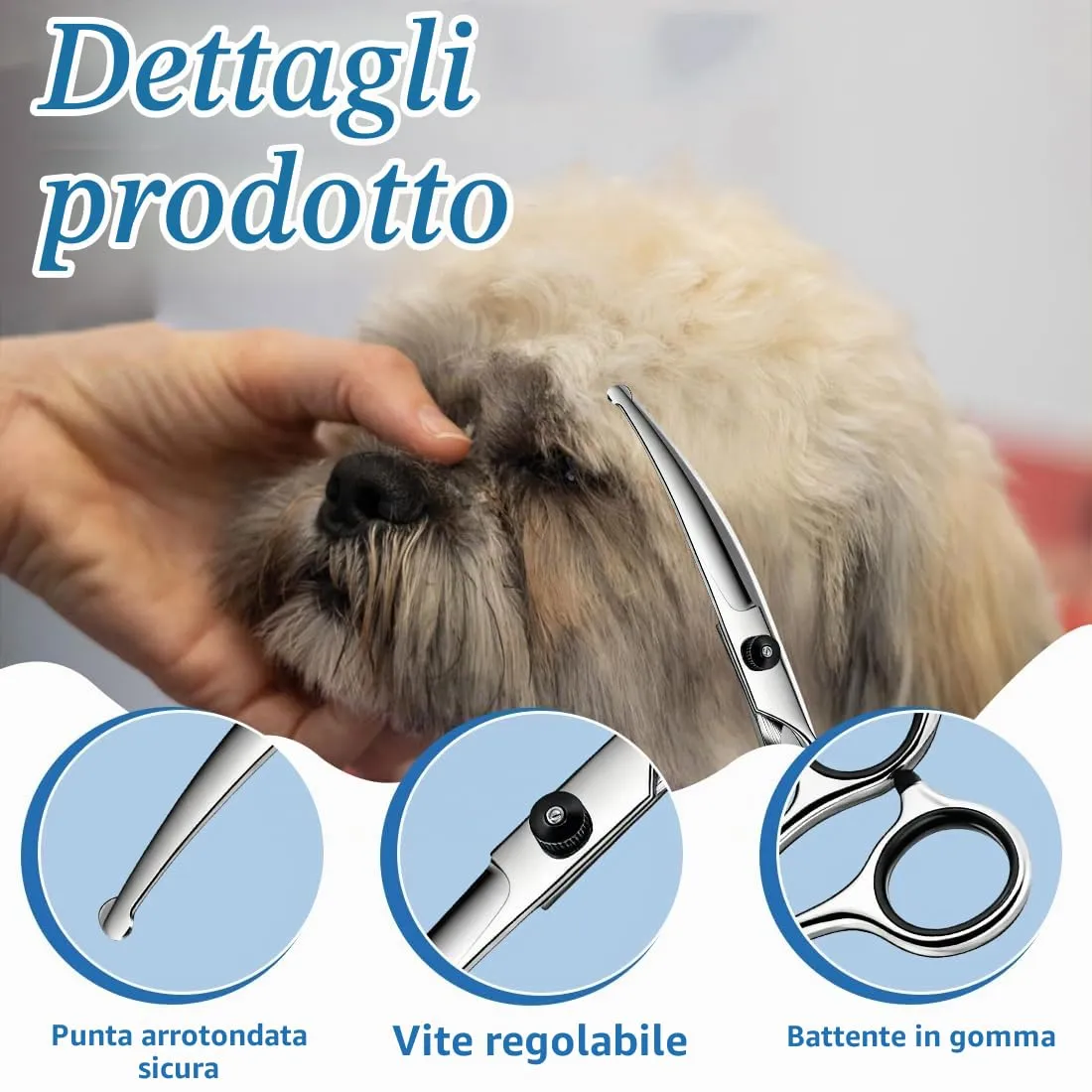 LACHT Forbici Da Toelettatura Per Animali Domestici, Con Punta Rotonda Di Sicurezza, Forbice Curve Per Cani, In Acciaio Inox Forbici Professionali Per La Toelettatura Di Cani Gatti (A) - immagine 3