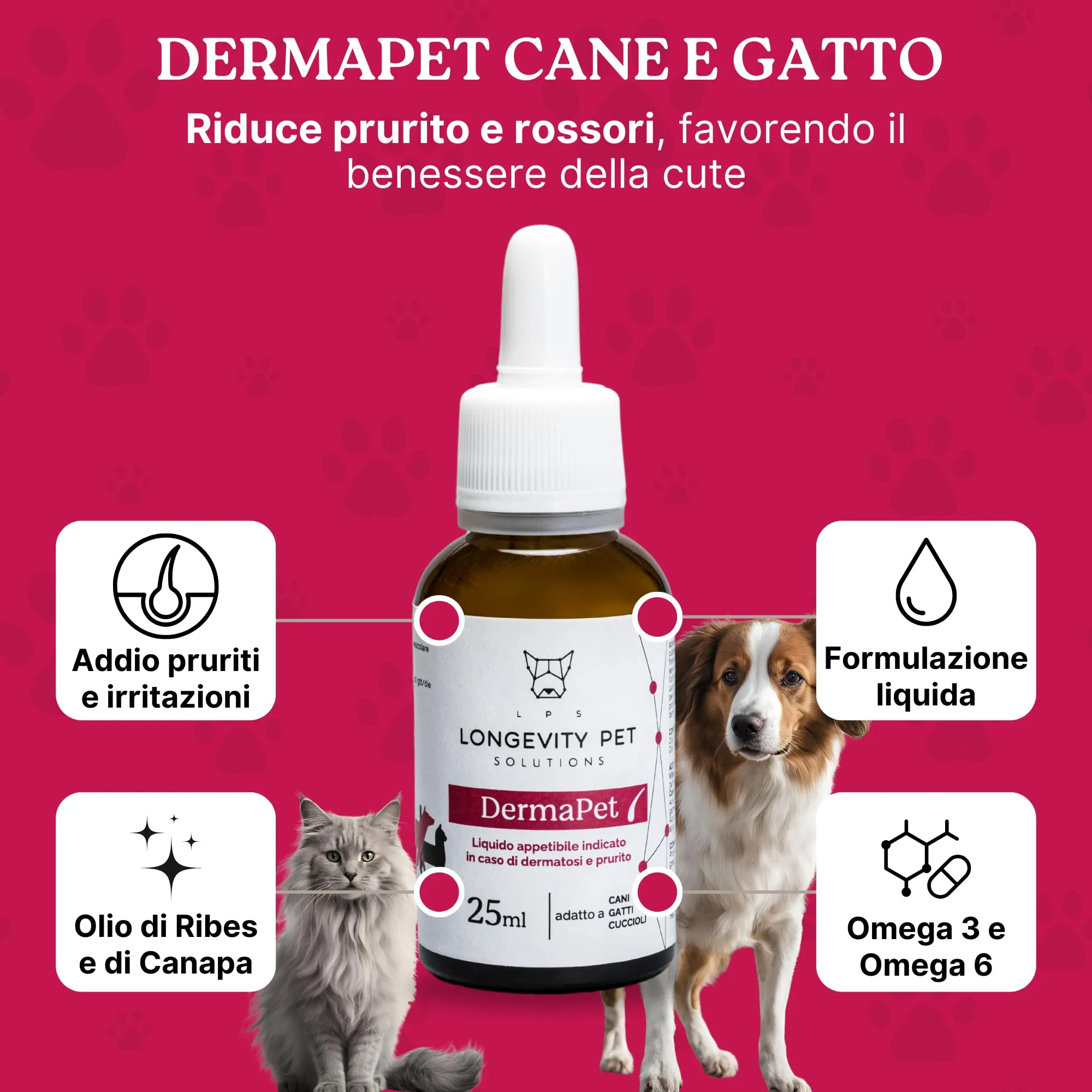 Soluzione Prurito | DermaPet Integratore Dermatite per Cute Cani e Gatti + ProbioticPet Cane 30 Cpr per Dermatite, Digestione | Integratore Prurito Cani e Gatti - Longevity Pet - immagine 2
