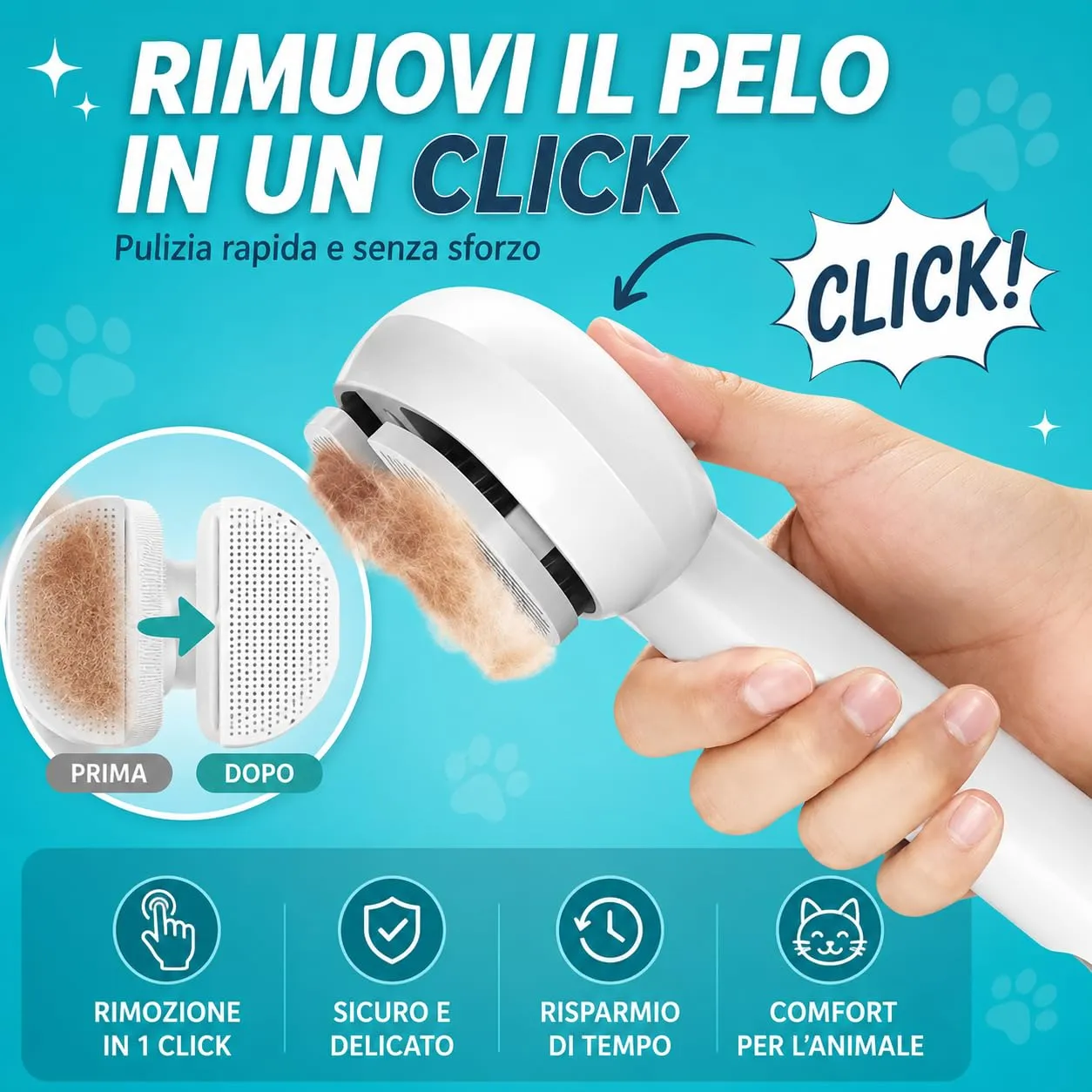 Spazzola a Vapore per Cani e Gatti con Luce UV, Rimuovi Pelo USB - immagine 2