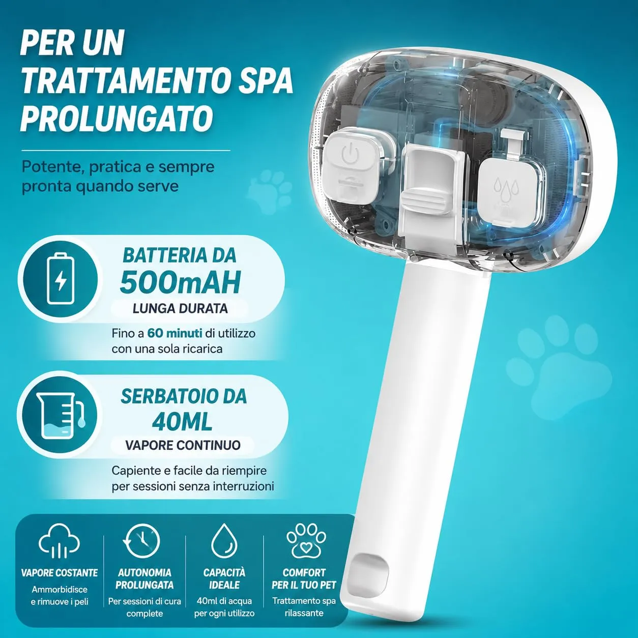 Spazzola a Vapore per Cani e Gatti con Luce UV, Rimuovi Pelo USB - immagine 5