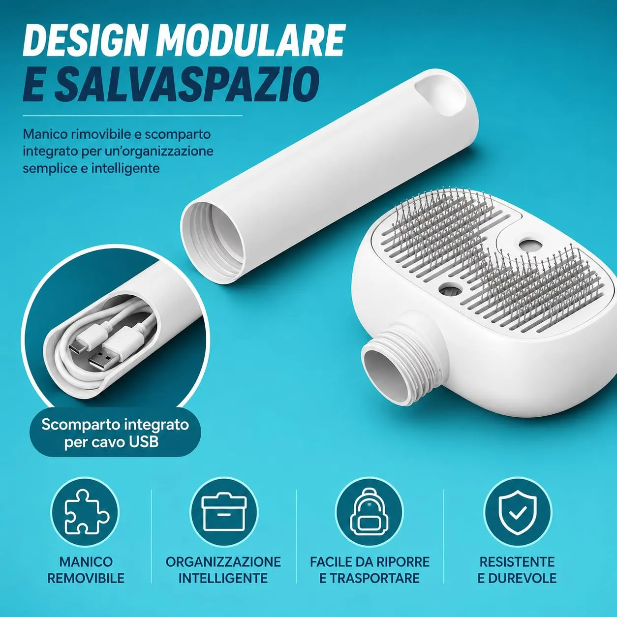 Spazzola a Vapore per Cani e Gatti con Luce UV, Rimuovi Pelo USB - immagine 6