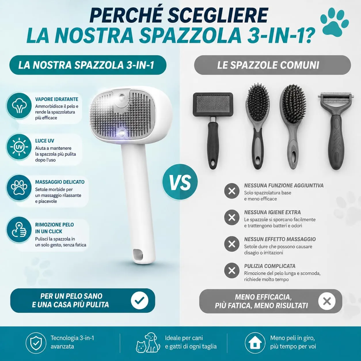 Spazzola a Vapore per Cani e Gatti con Luce UV, Rimuovi Pelo USB - immagine 7