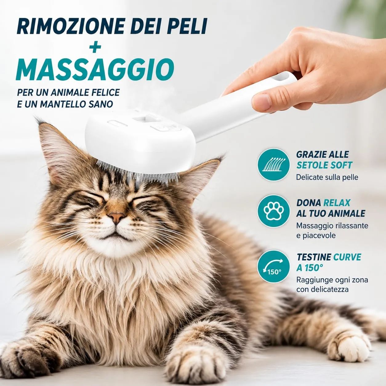 Spazzola a Vapore per Cani e Gatti con Luce UV, Rimuovi Pelo USB - immagine 8