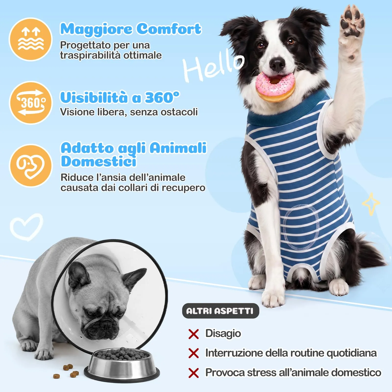 MELLIEX Body Post Operatorio Cane, Traspirante Tuta Chirurgica Righe Cani - immagine 5