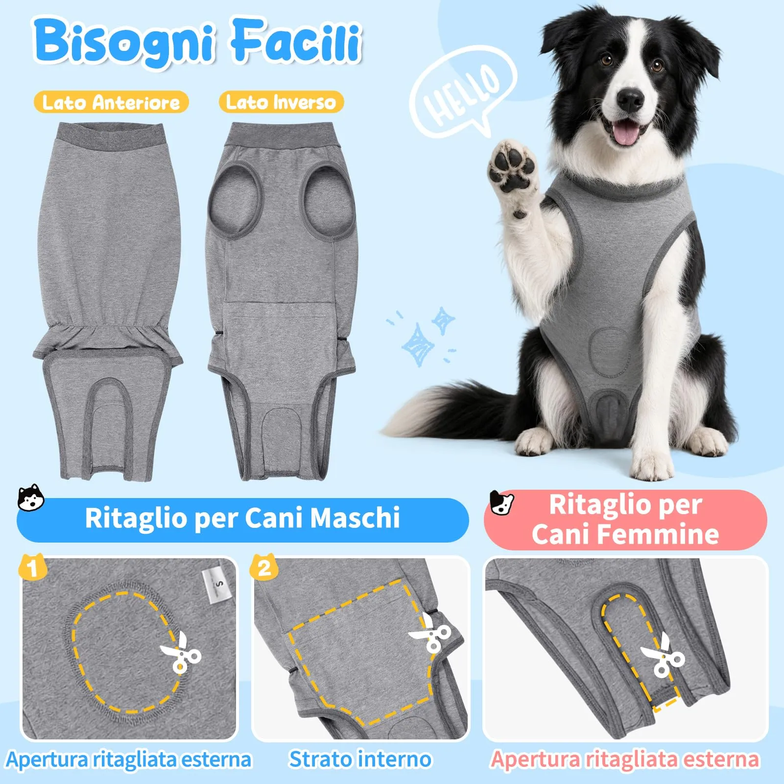 MELLIEX Body Post Operatorio Cane Femmina Maschio, Tutina Anti-Leccatura - immagine 4
