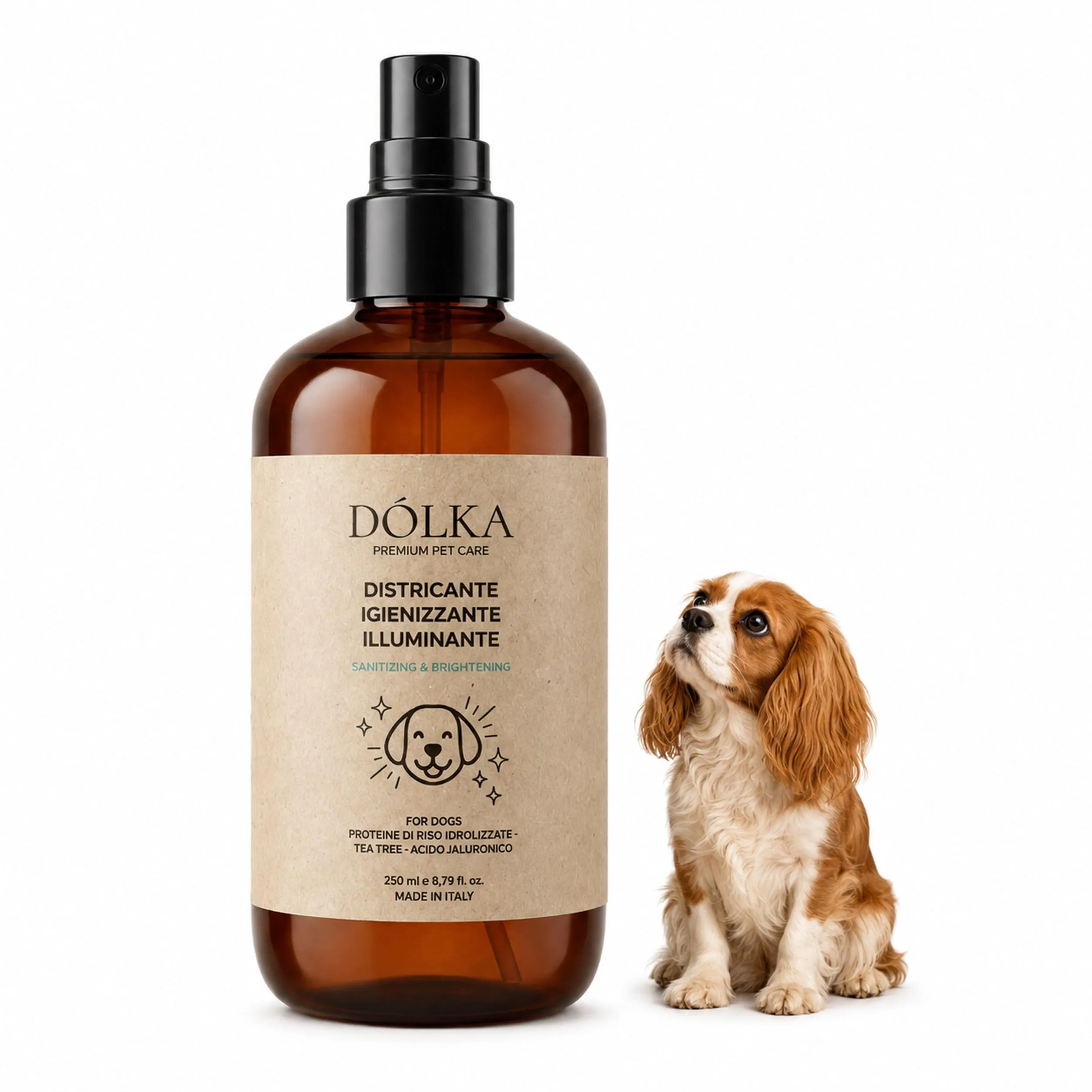Dolka Districante Pelo Cane Senza Risciacquo 250 ml, Spray Sciogli Nodi per Cani, Districante e Illuminante, con Proteine del Riso, Aloe, Calendula, Lavanda e Canapa - immagine 1