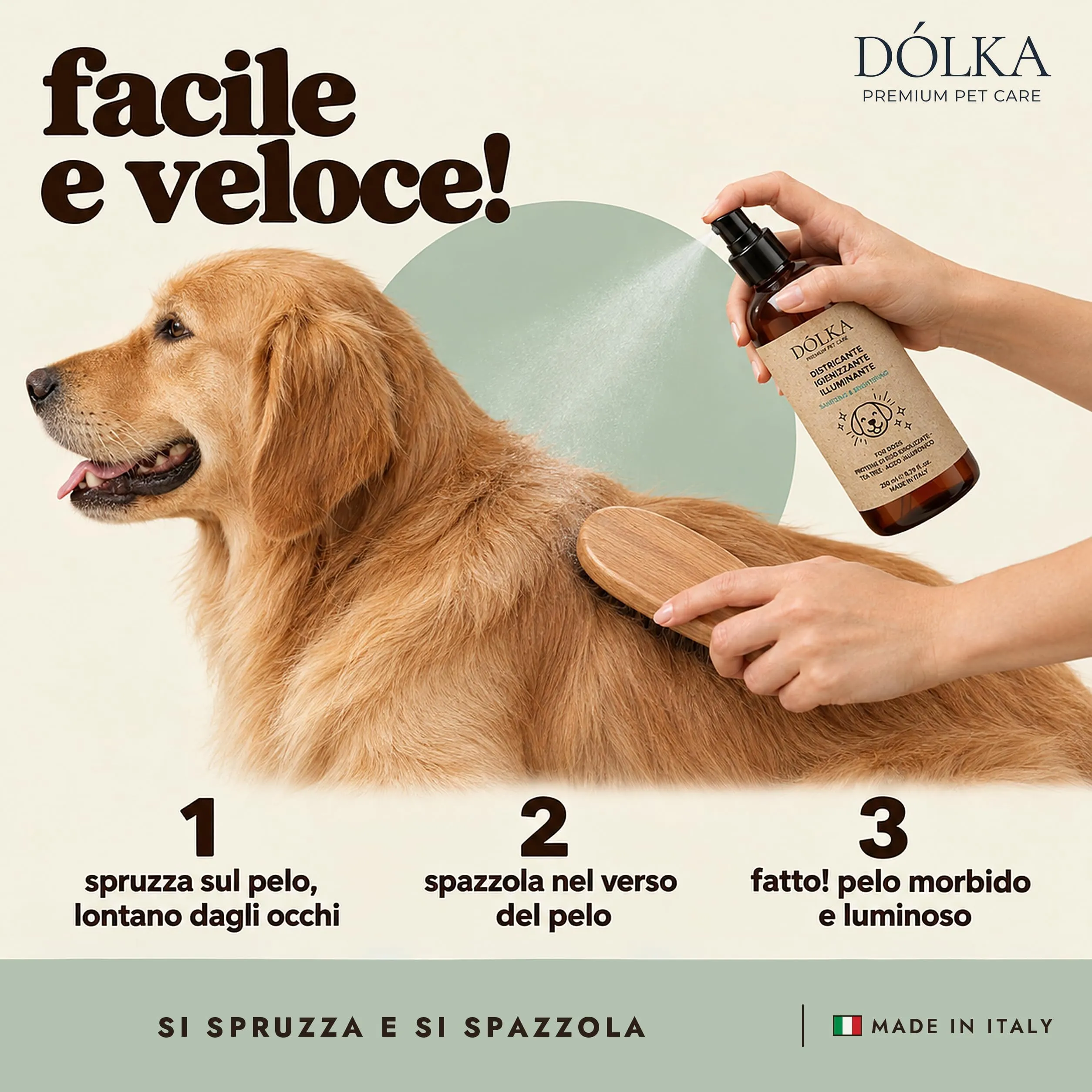 Dolka Districante Pelo Cane Senza Risciacquo 250 ml, Spray Sciogli Nodi per Cani, Districante e Illuminante, con Proteine del Riso, Aloe, Calendula, Lavanda e Canapa - immagine 5