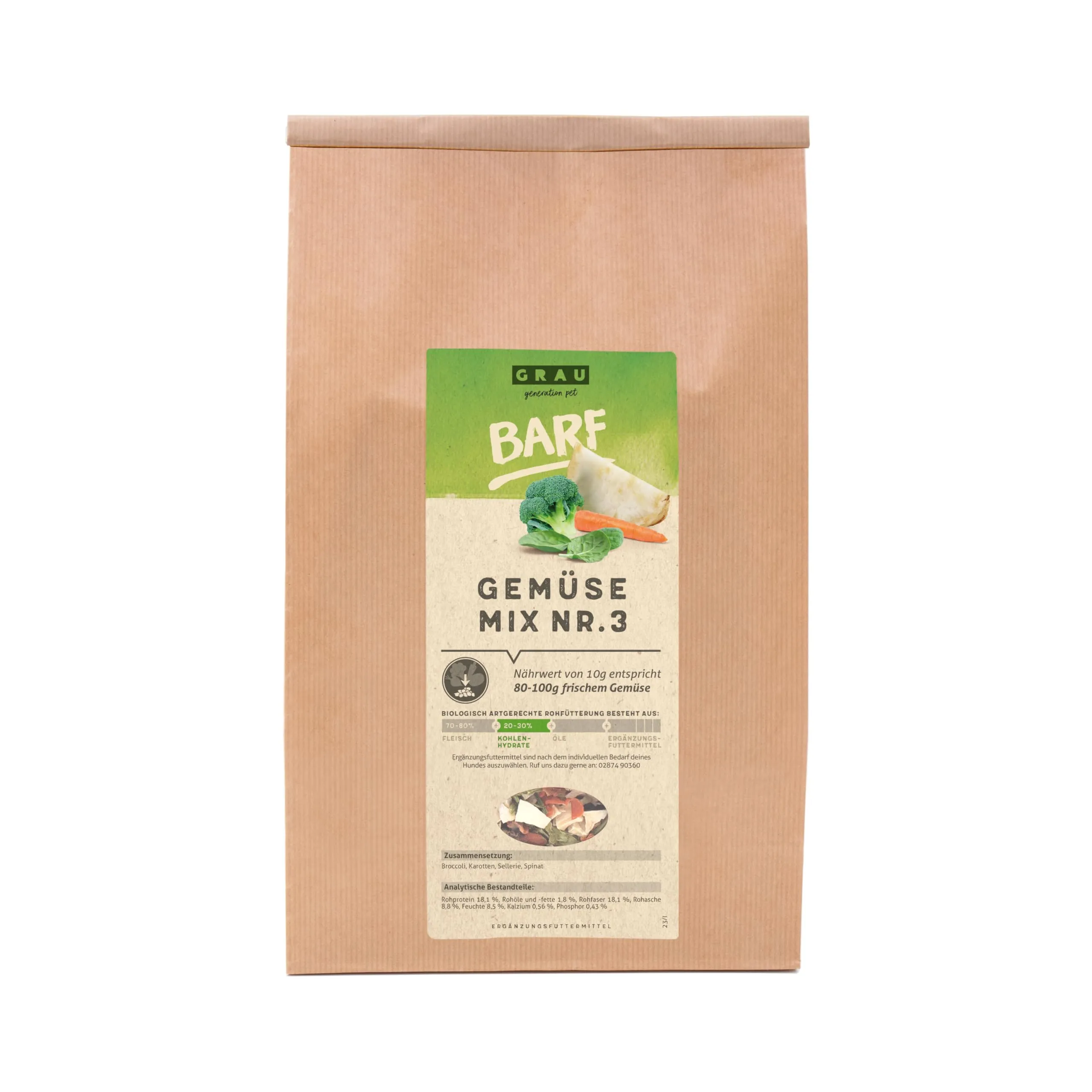 GRAU - l'originale - Verdure disidratate per BARFing - per cani - Mix di verdure n. 3 (1 x 1,2 kg) - immagine 1