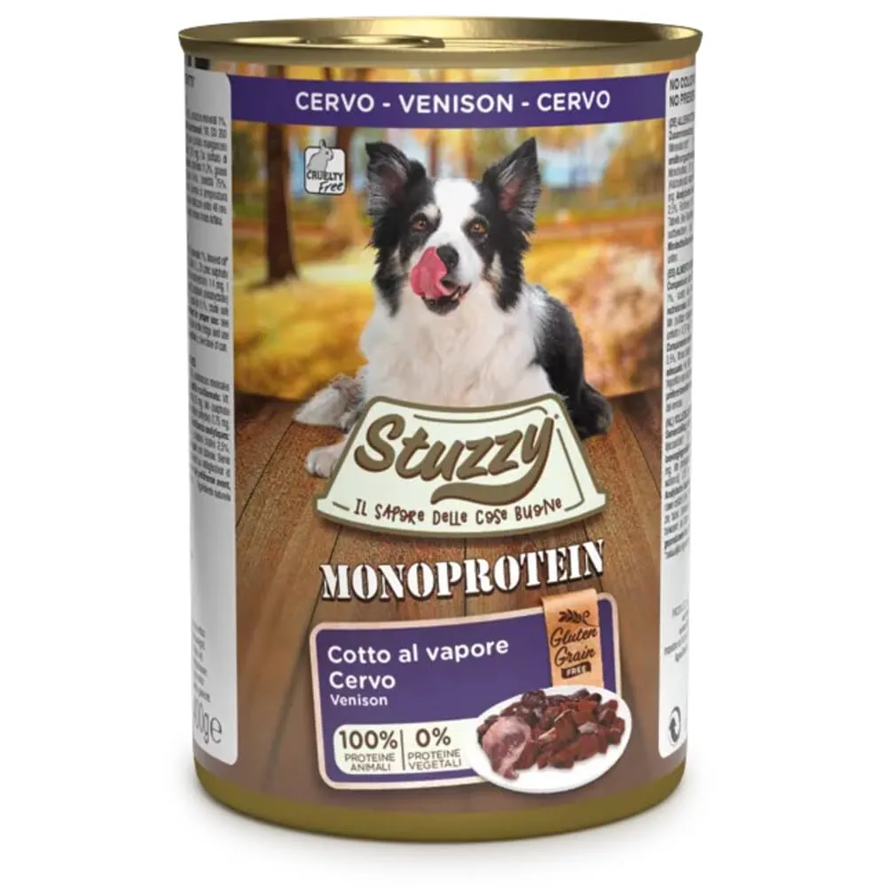 Stuzzy, Cibo Umido per Cani Adulti al Cervo, Monoproteico in Patè (6 Lattine da 400g) - immagine 1