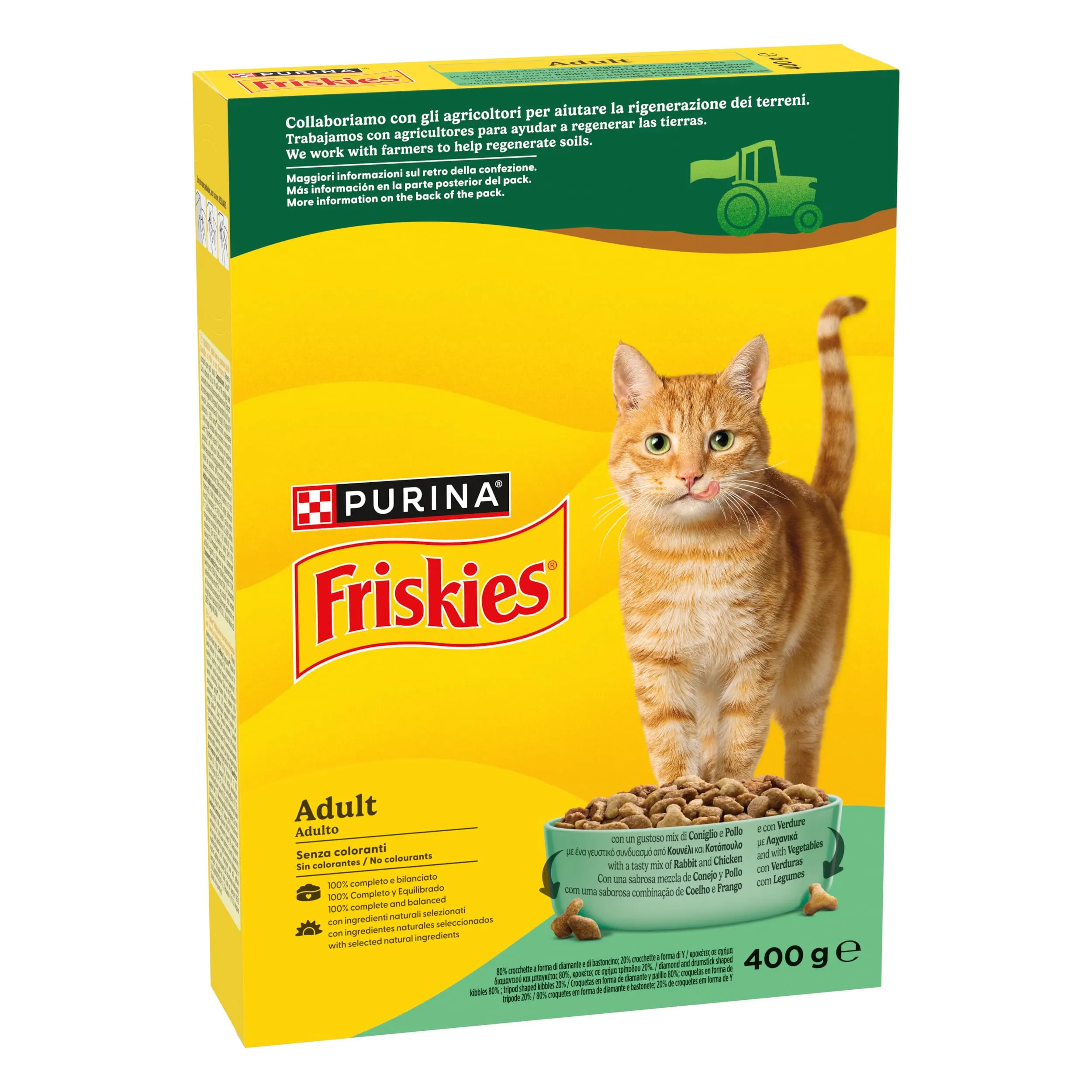 PURINA FRISKIES Adult con un gustoso mix di Coniglio e Pollo e con Verdure in scatola di cartone da 20 Sacchi da 400g - immagine 2