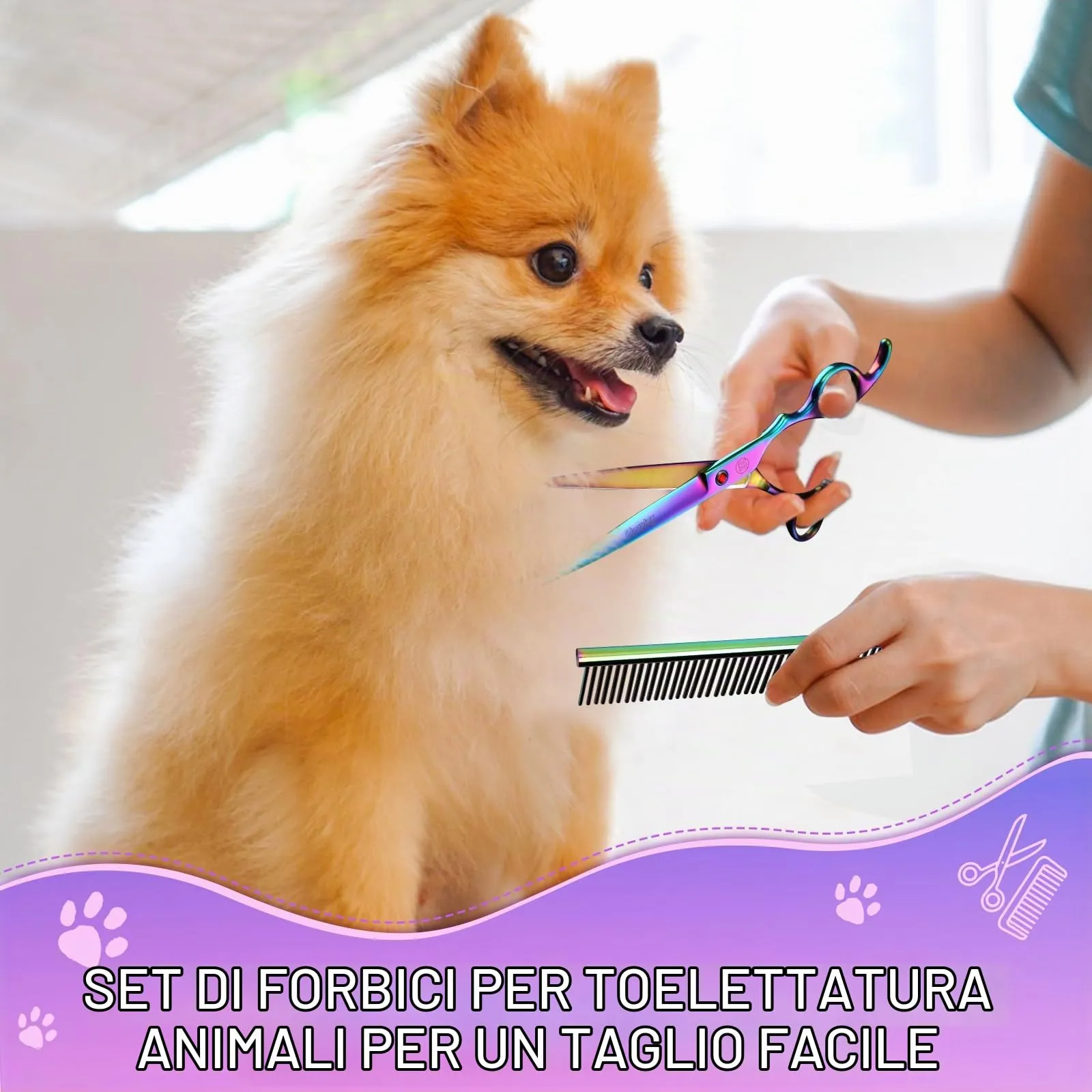 Moontay 8 In 1 Set Forbici Toelettatura Cani Professionali, Colore - immagine 2