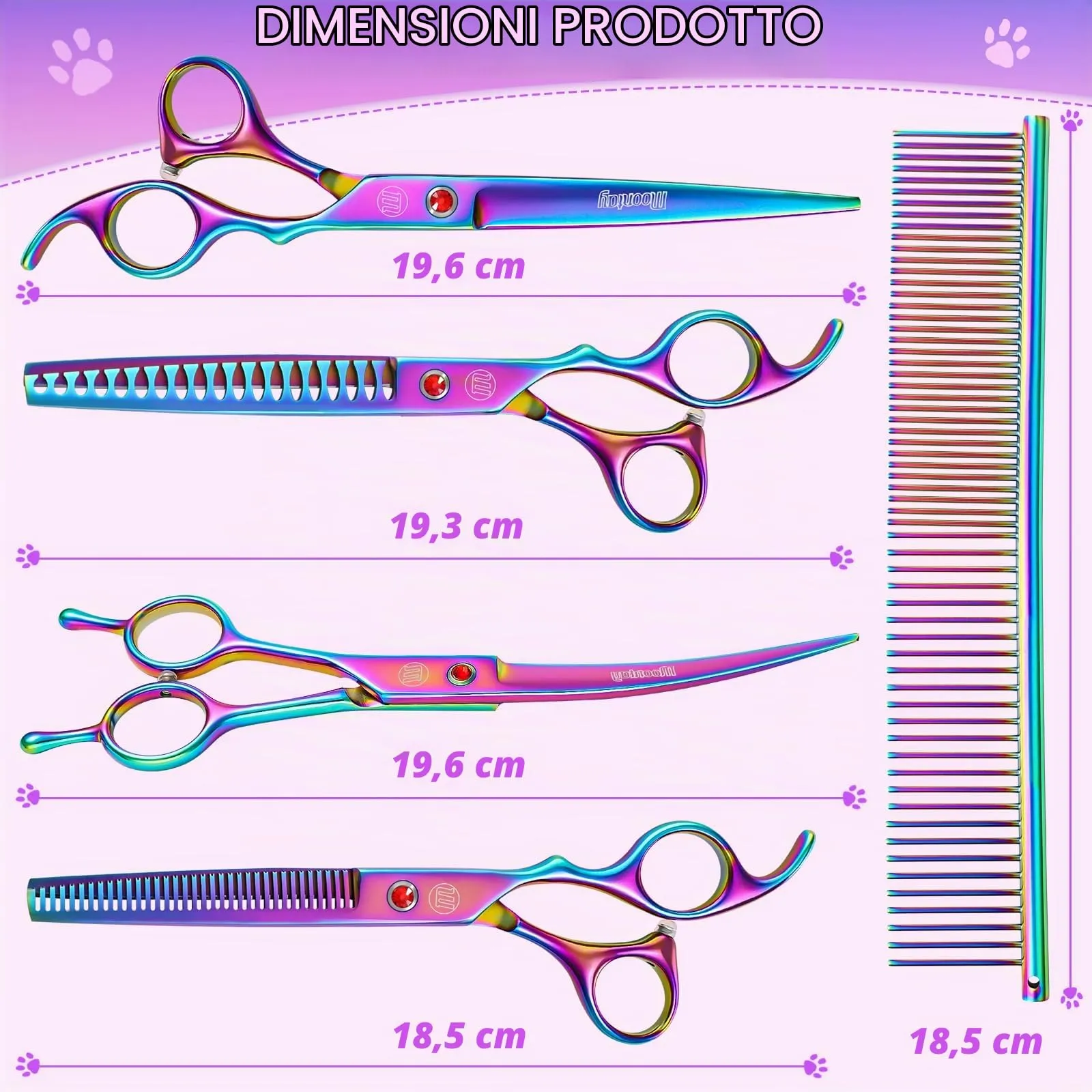 Moontay 8 In 1 Set Forbici Toelettatura Cani Professionali, Colore - immagine 5