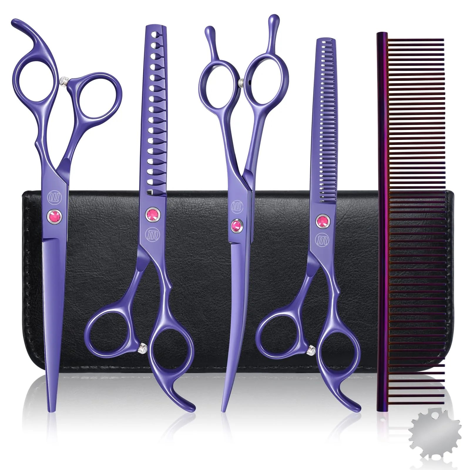 Moontay 8 In 1 Set Forbici Toelettatura Cani Professionali, Viola - immagine 1