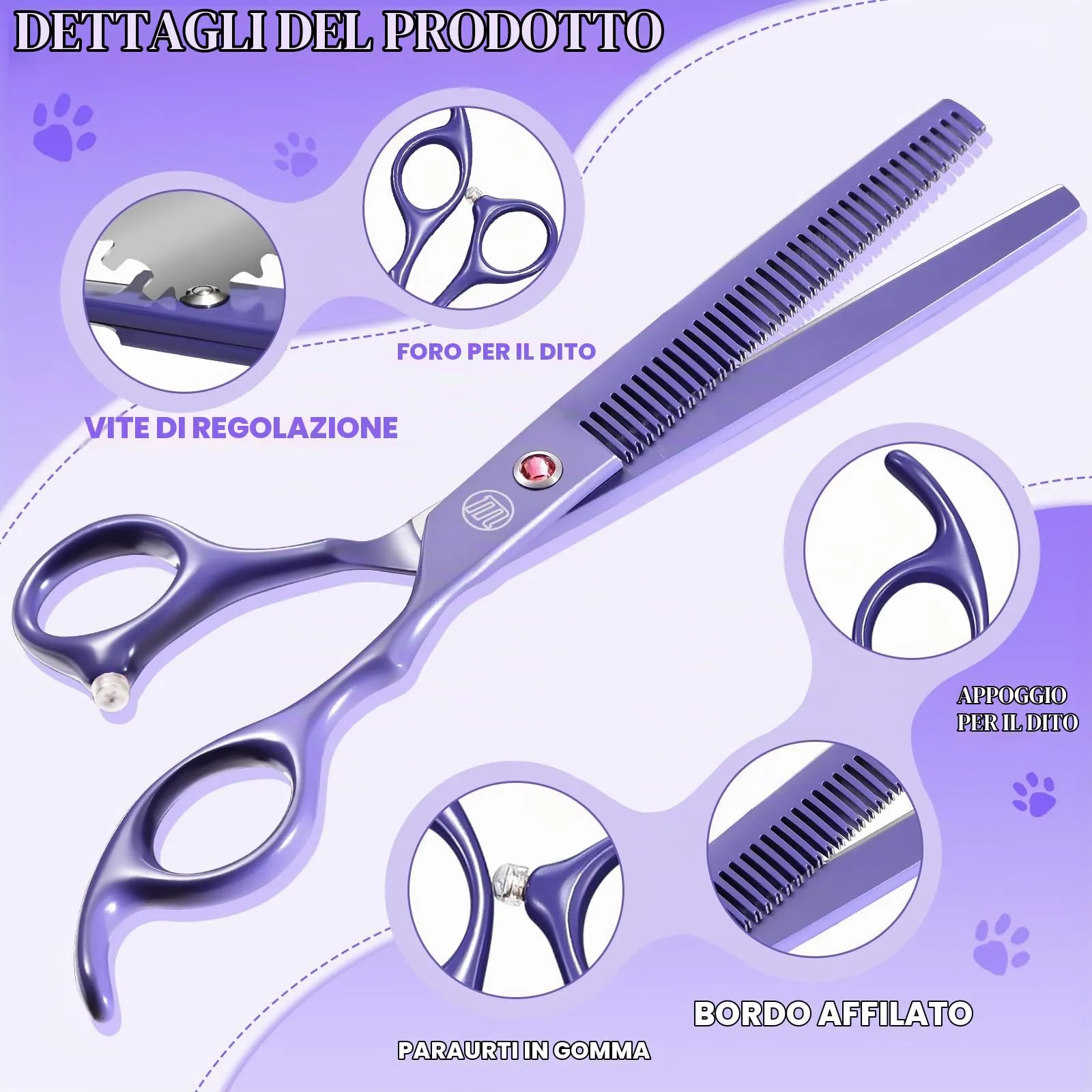 Moontay 8 In 1 Set Forbici Toelettatura Cani Professionali, Viola - immagine 4