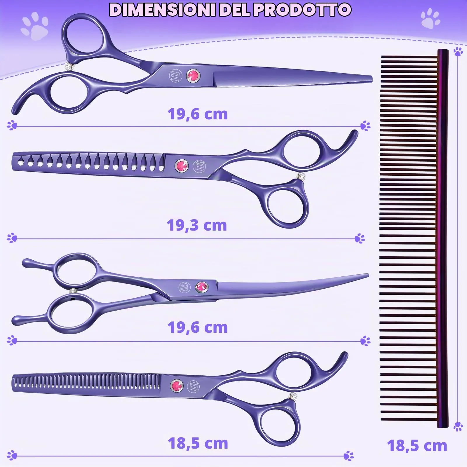 Moontay 8 In 1 Set Forbici Toelettatura Cani Professionali, Viola - immagine 5
