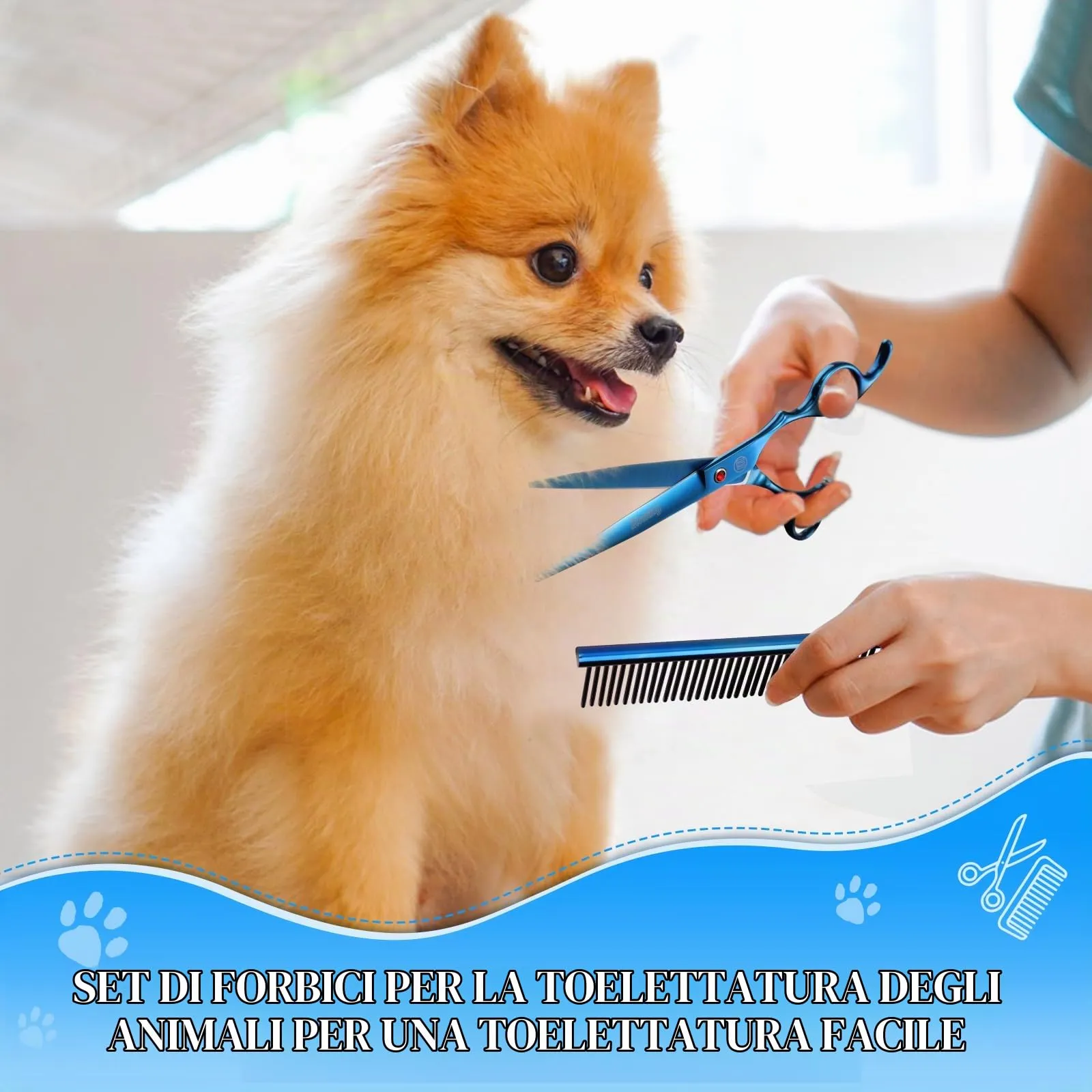 Moontay 8 In 1 Set Forbici Toelettatura Cani Professionali, Blu - immagine 2