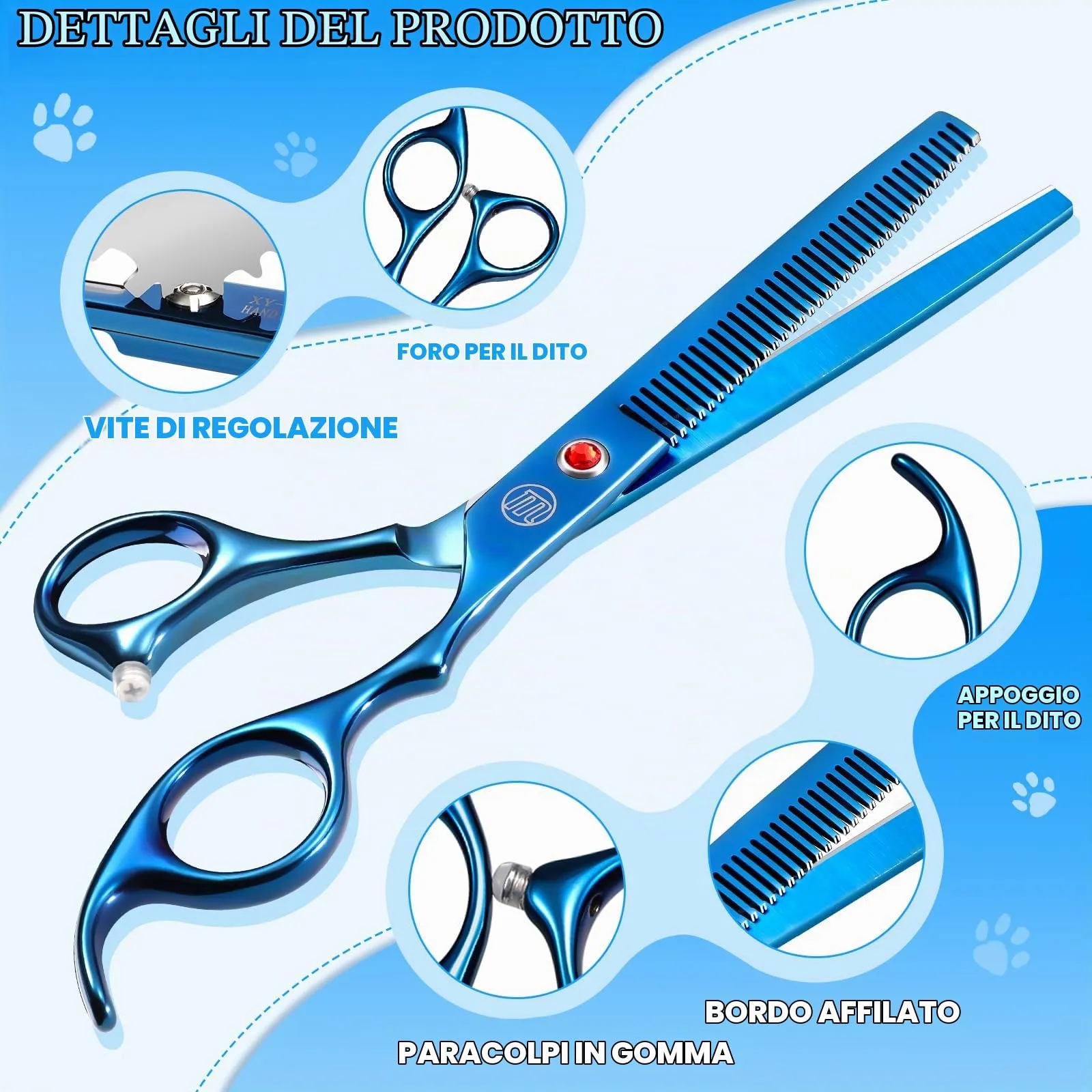 Moontay 8 In 1 Set Forbici Toelettatura Cani Professionali, Blu - immagine 4