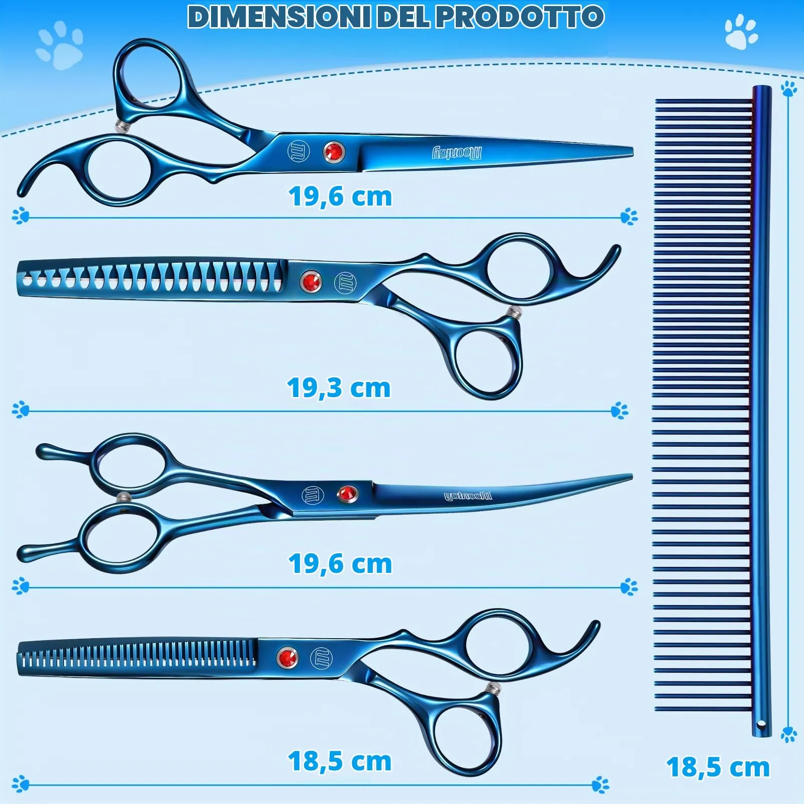 Moontay 8 In 1 Set Forbici Toelettatura Cani Professionali, Blu - immagine 5
