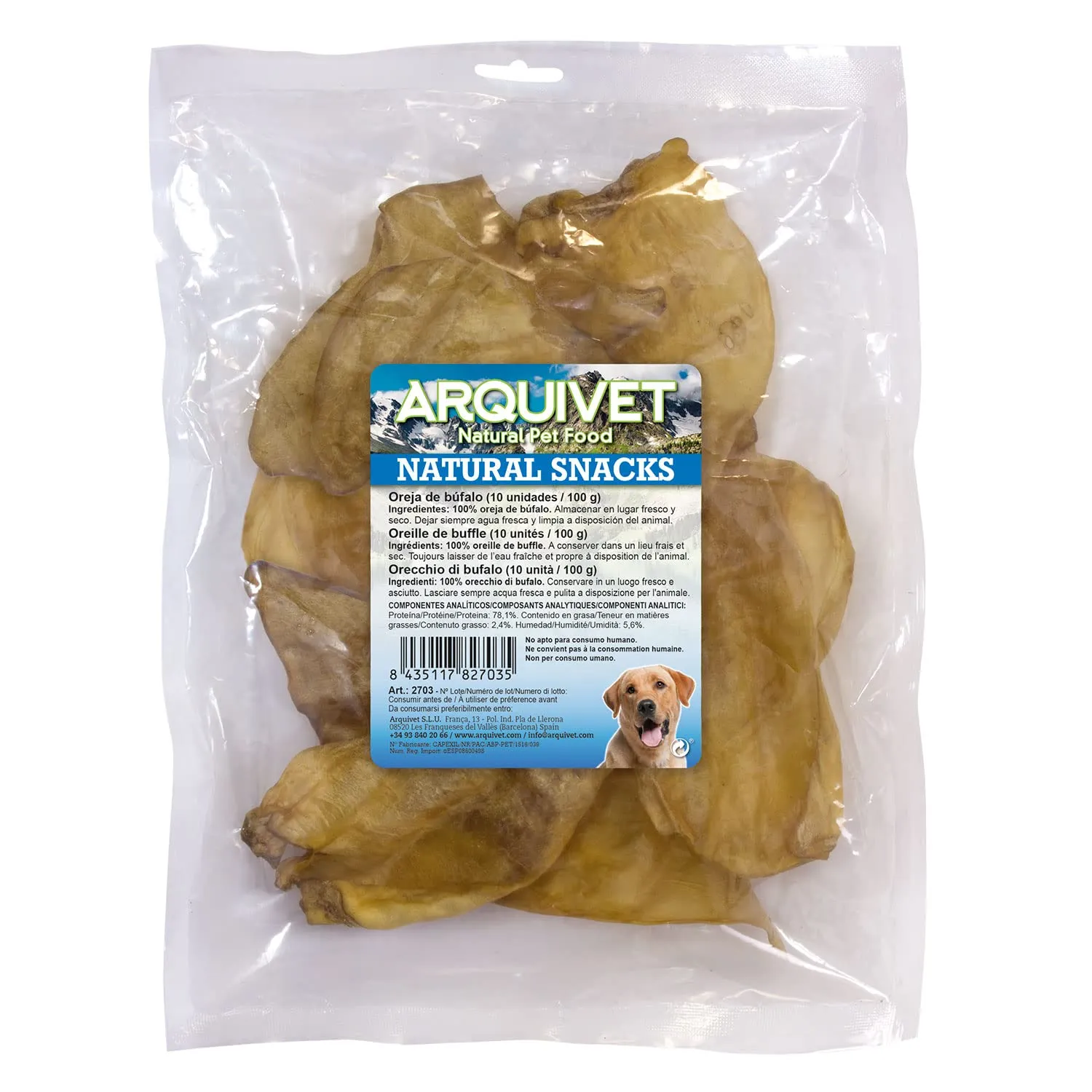 ARQUIVET Orecchie di vitello disidratata - confezzioni 10 unità - Snack 100% naturali per cani - immagine 1