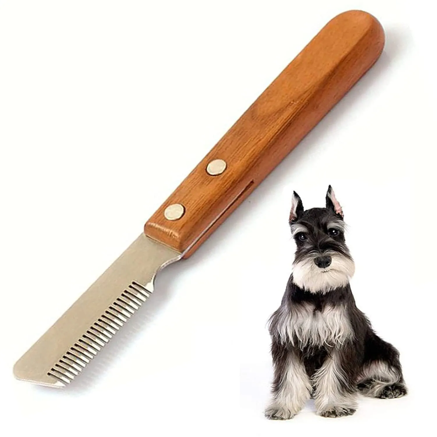 Coltello da Stripping a Denti Stretti,Professionale Spogliarello Knife Coarse Ergonomic Wooden Stripping Knife per Cani Spazzola da toelettatura (Destro) - immagine 1