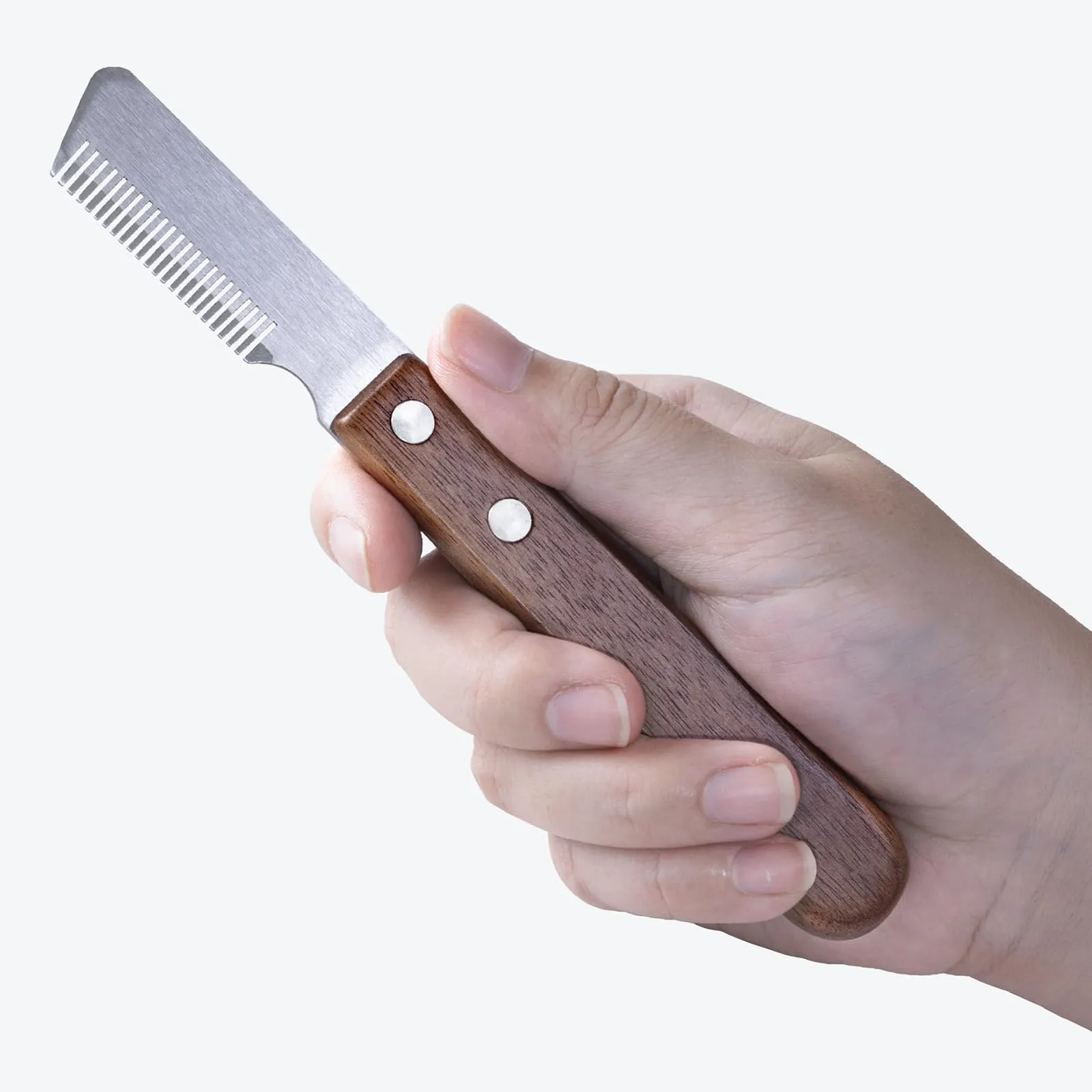 Coltello da Stripping a Denti Stretti,Professionale Spogliarello Knife Coarse Ergonomic Wooden Stripping Knife per Cani Spazzola da toelettatura (Destro) - immagine 3