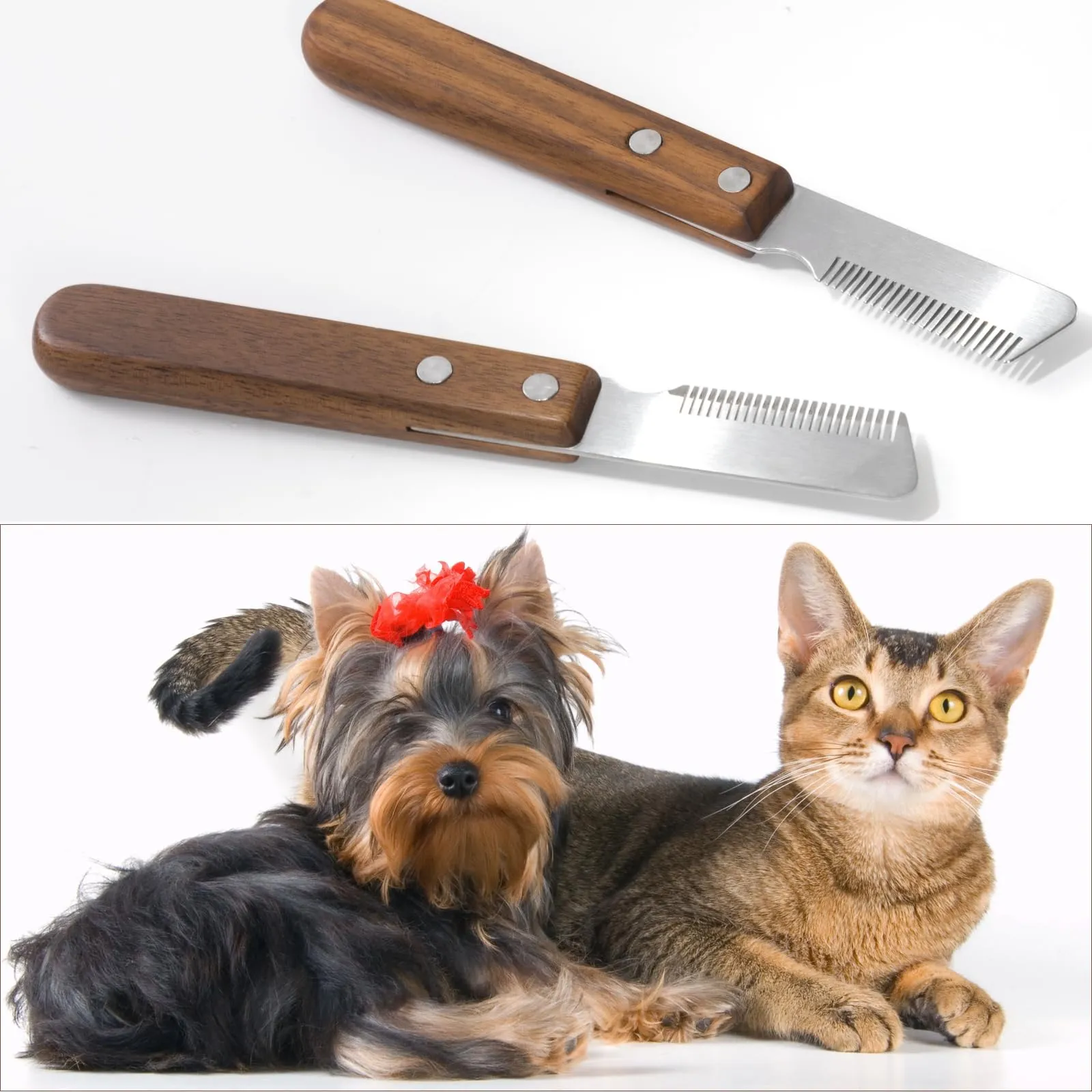 Coltello da Stripping a Denti Stretti,Professionale Spogliarello Knife Coarse Ergonomic Wooden Stripping Knife per Cani Spazzola da toelettatura (Destro) - immagine 4