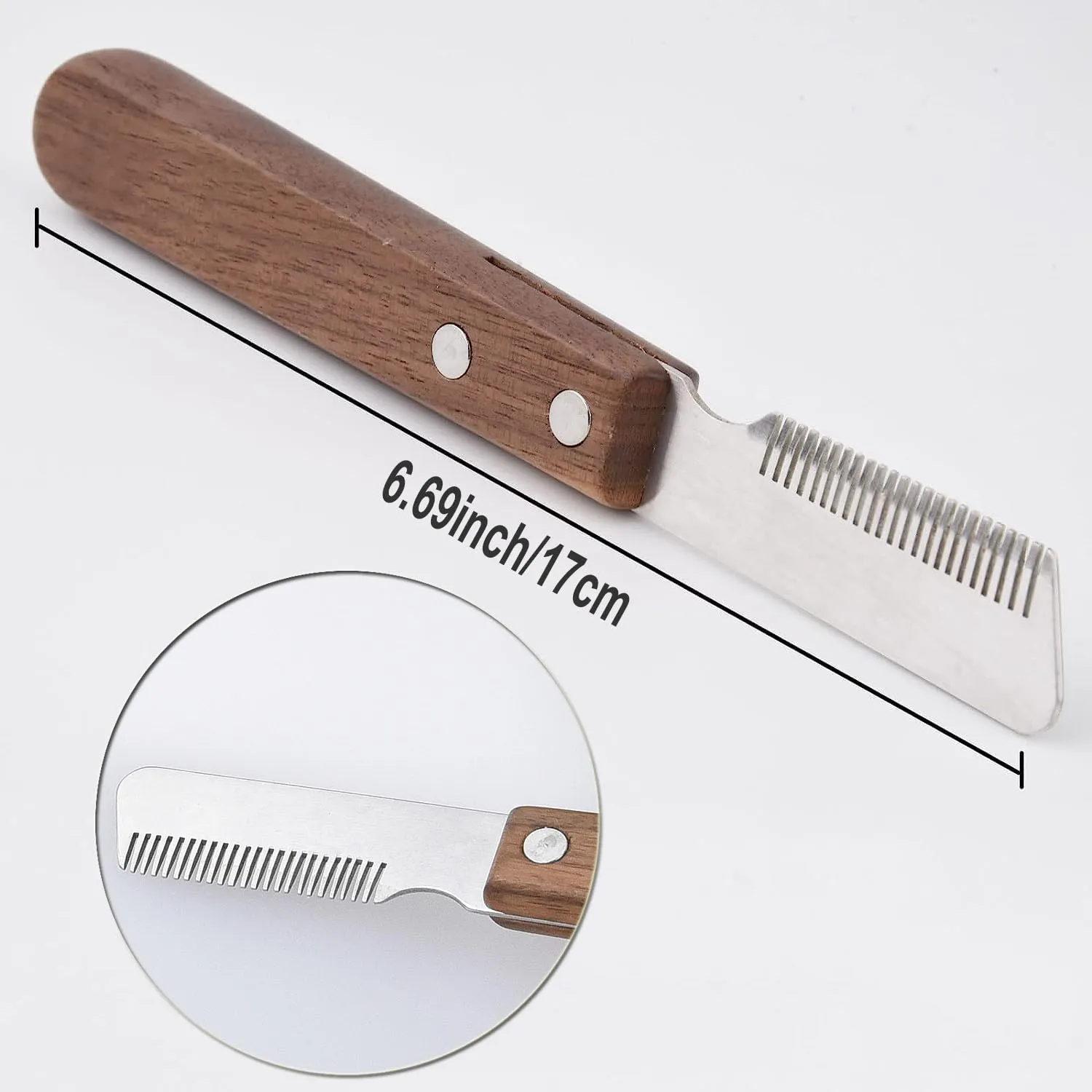Coltello da Stripping a Denti Stretti,Professionale Spogliarello Knife Coarse Ergonomic Wooden Stripping Knife per Cani Spazzola da toelettatura (Destro) - immagine 5
