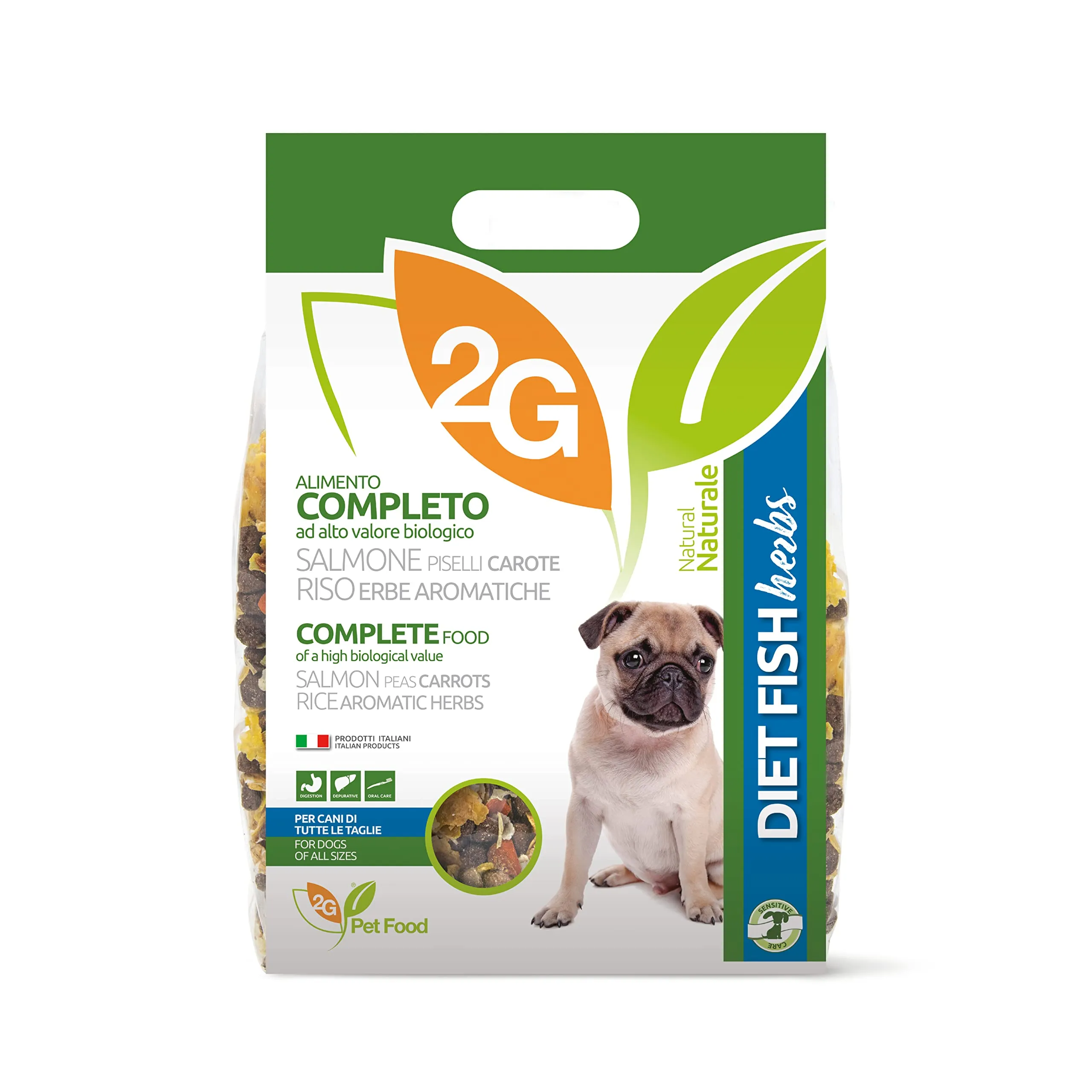 2G Pet Food Diet Fish Herbs Cibo Monoproteico per Cani con Crocchette di solo Salmone ed erbe aromatiche Funzionale, digeribile e naturale Formato 2kg Per tutte le razze ed età Made in Italy - immagine 1