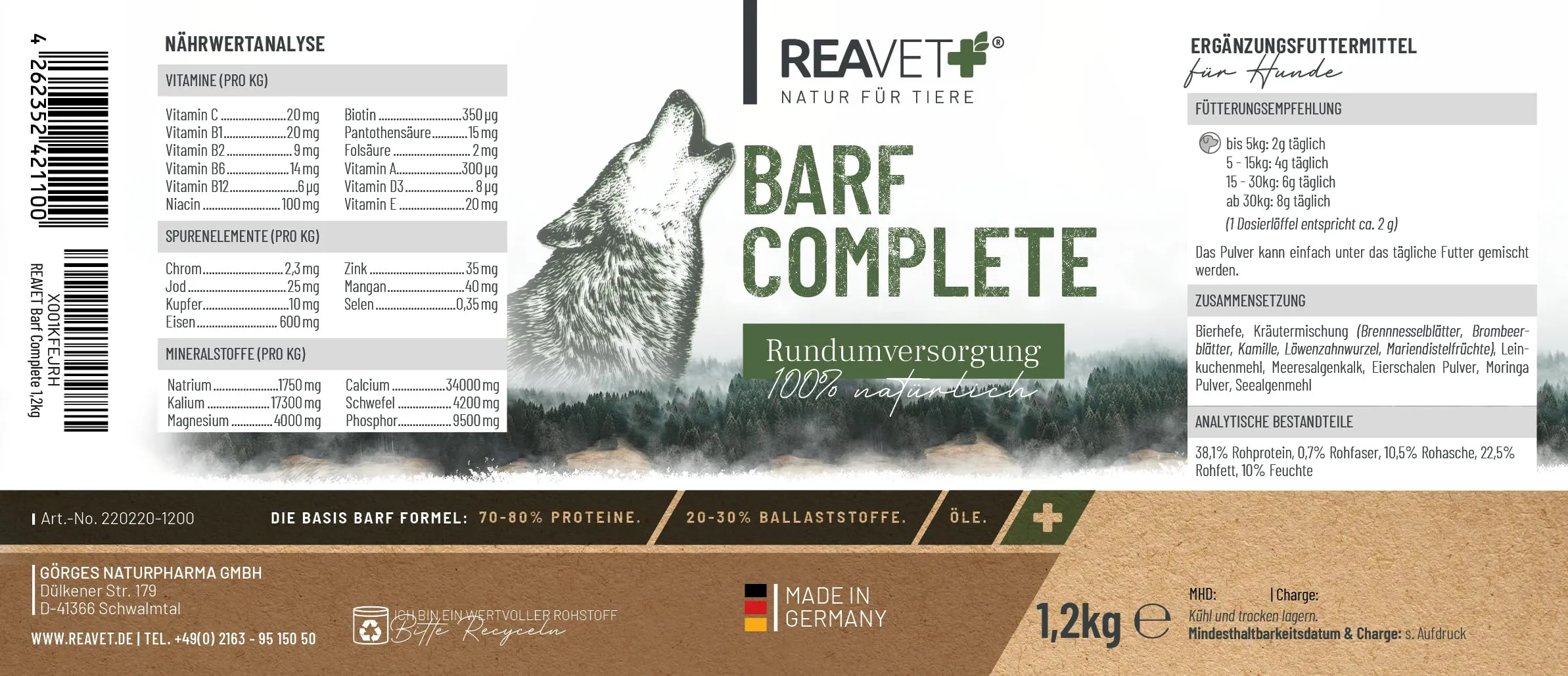 ReaVET Barf Complete Polvere per Cani 1,2 kg - Barfen per Cani, Additivo Completo Barf, Minerali & Vitamine, Barf per Cani - immagine 6