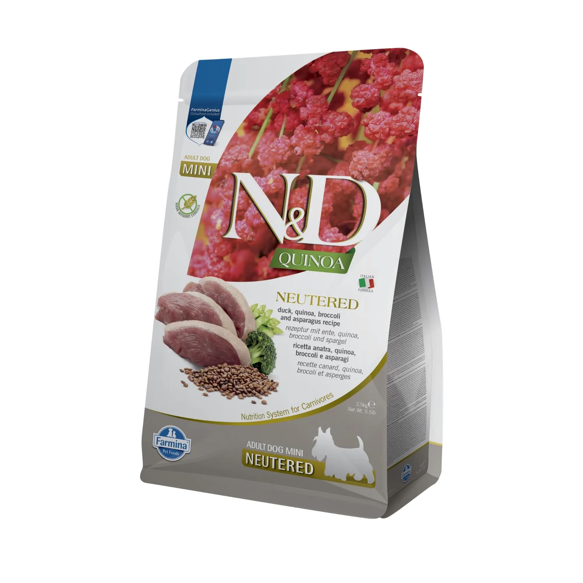 N&D QUINOA DOG DUCK, BROCCOLI & ASPARAGUS NEUTERED ADULT MINI 2,5 KG - immagine 1