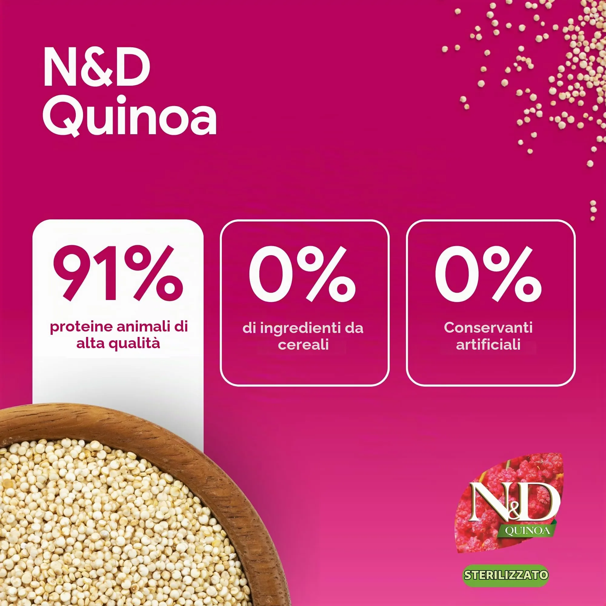 N&D QUINOA DOG DUCK, BROCCOLI & ASPARAGUS NEUTERED ADULT MINI 2,5 KG - immagine 3