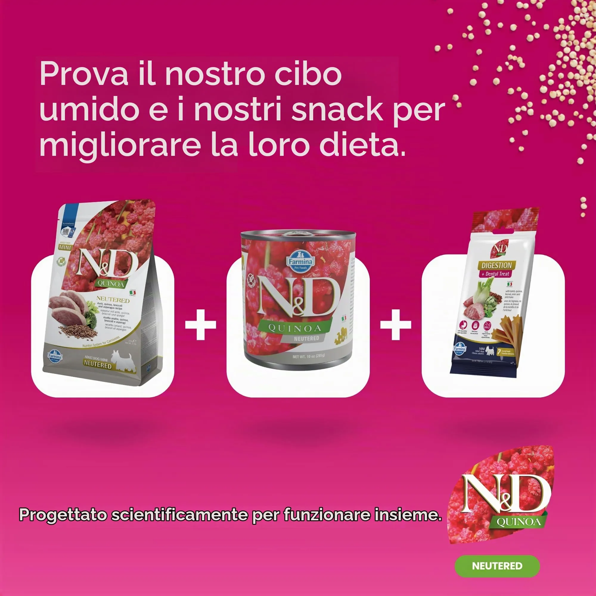 N&D QUINOA DOG DUCK, BROCCOLI & ASPARAGUS NEUTERED ADULT MINI 2,5 KG - immagine 8